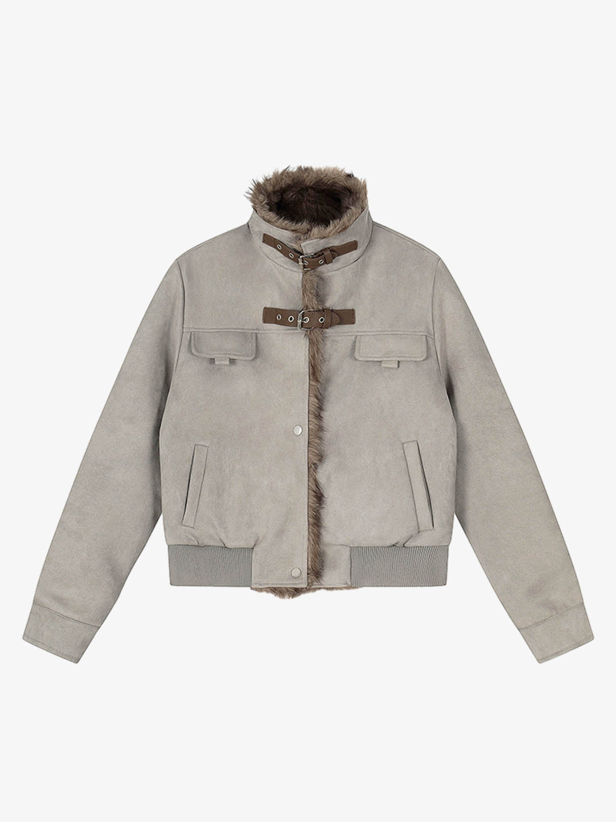 Vintage Suede Faux Fur Lined Buckle Bomber Jacket Vintage Suede Faux Fur Lined Buckle Bomber Jacket