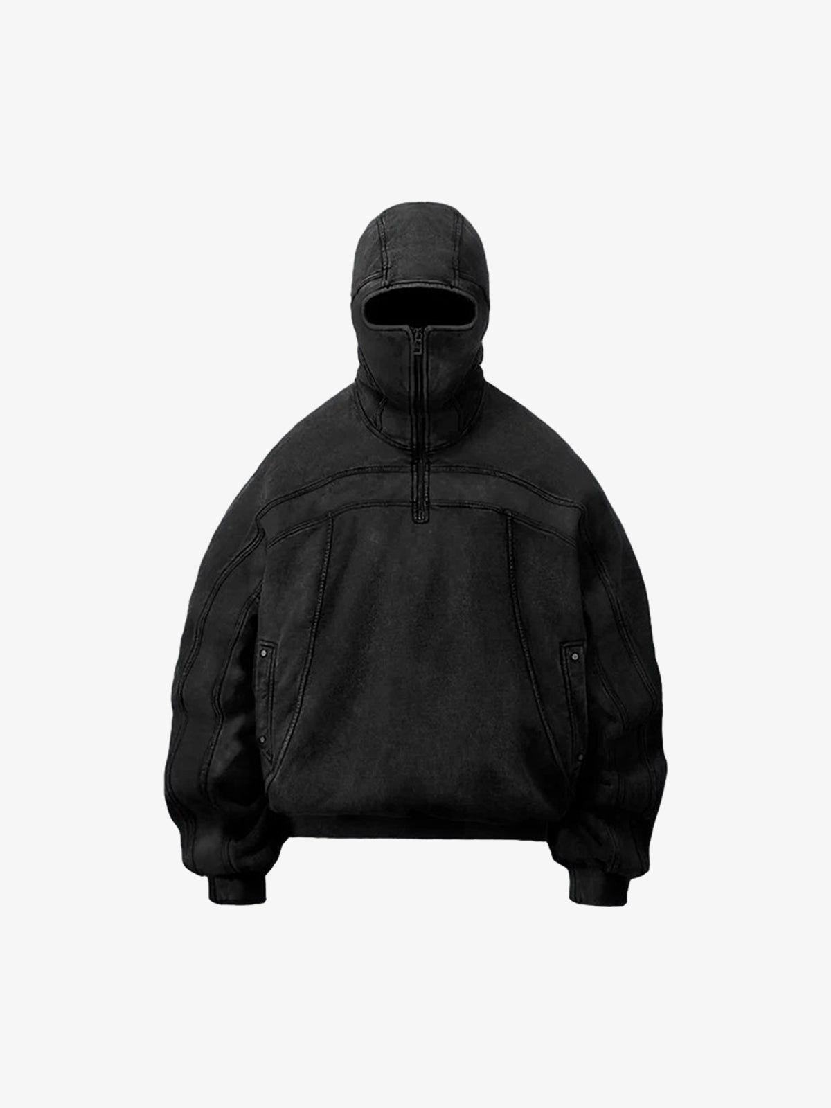 Fleece Retro Zipper Eye-Hood Design Hooded Jacket – – Black S Quarter Zip-up Fleece Retro Zipper Eye-Hood Design Hooded Jacket – – Black S Quarter Zip-up