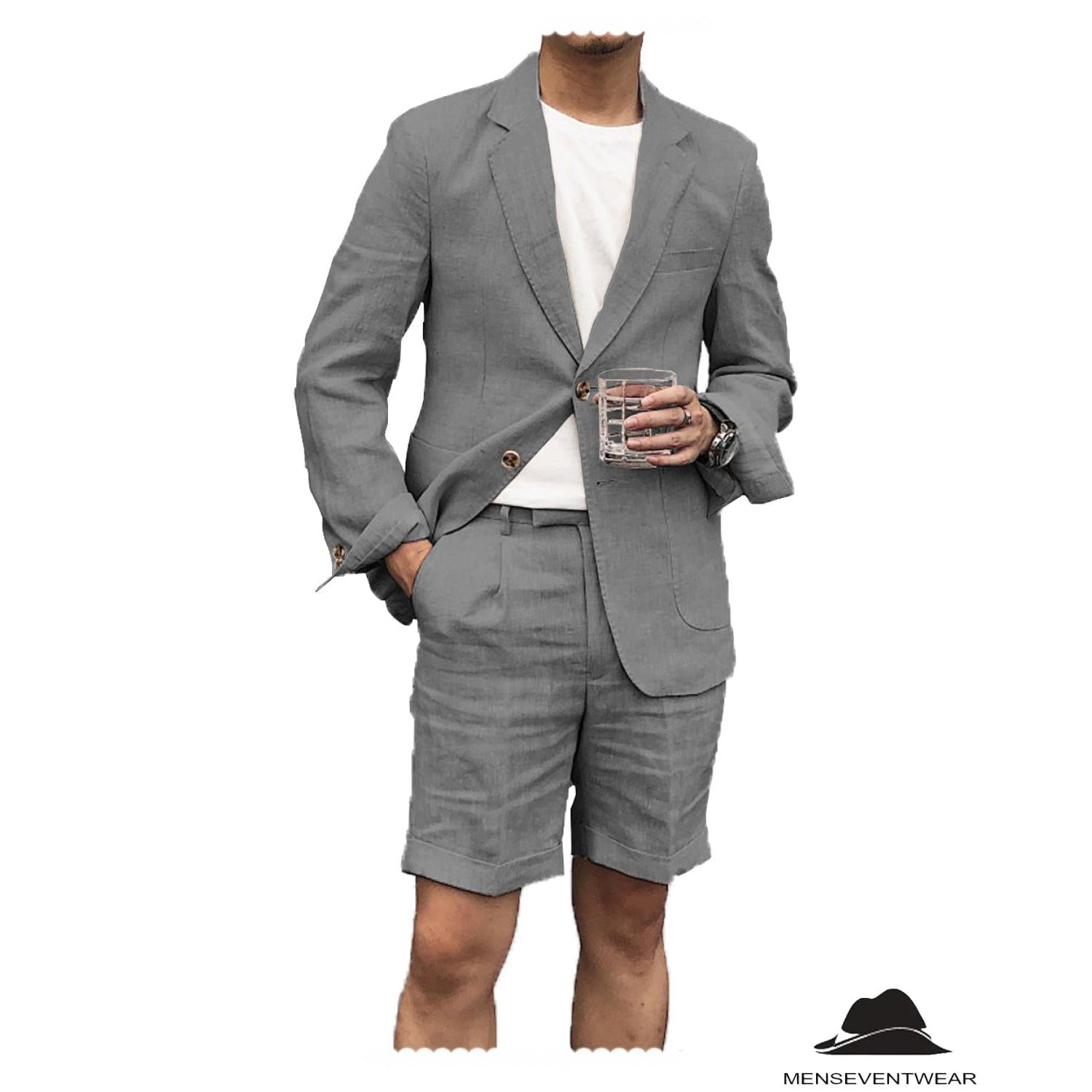 Menseventwear Casual Piece Men’s Suit Flat Linen Notch Lapel Tuxedos Blazer+Shorts Menseventwear Casual Piece Men’s Suit Flat Linen Notch Lapel Tuxedos Blazer+Shorts