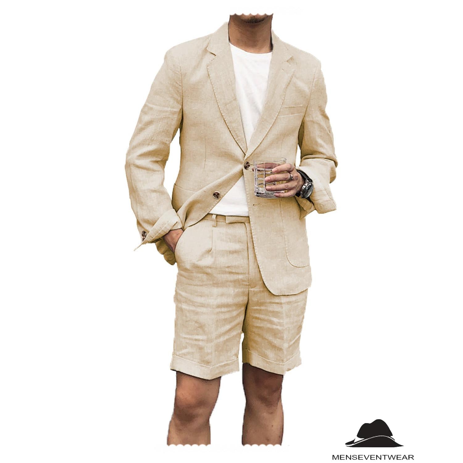 Menseventwear Casual Piece Men’s Suit Flat Linen Notch Lapel Tuxedos Blazer+Shorts Menseventwear Casual Piece Men’s Suit Flat Linen Notch Lapel Tuxedos Blazer+Shorts