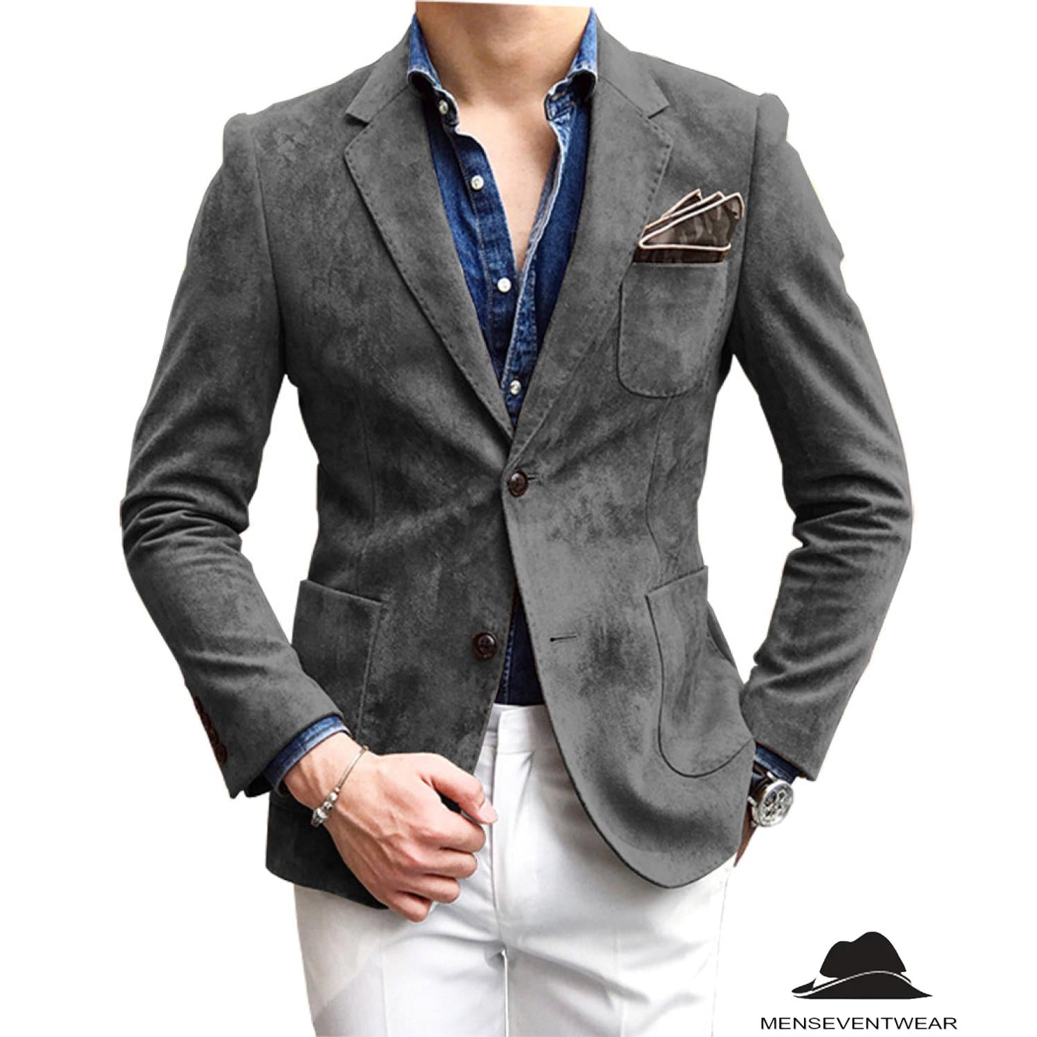 Menseventwear Casual Men’s Fashion Suede Notch Lapel Blazer Denim Jacket Menseventwear Casual Men’s Fashion Suede Notch Lapel Blazer Denim Jacket