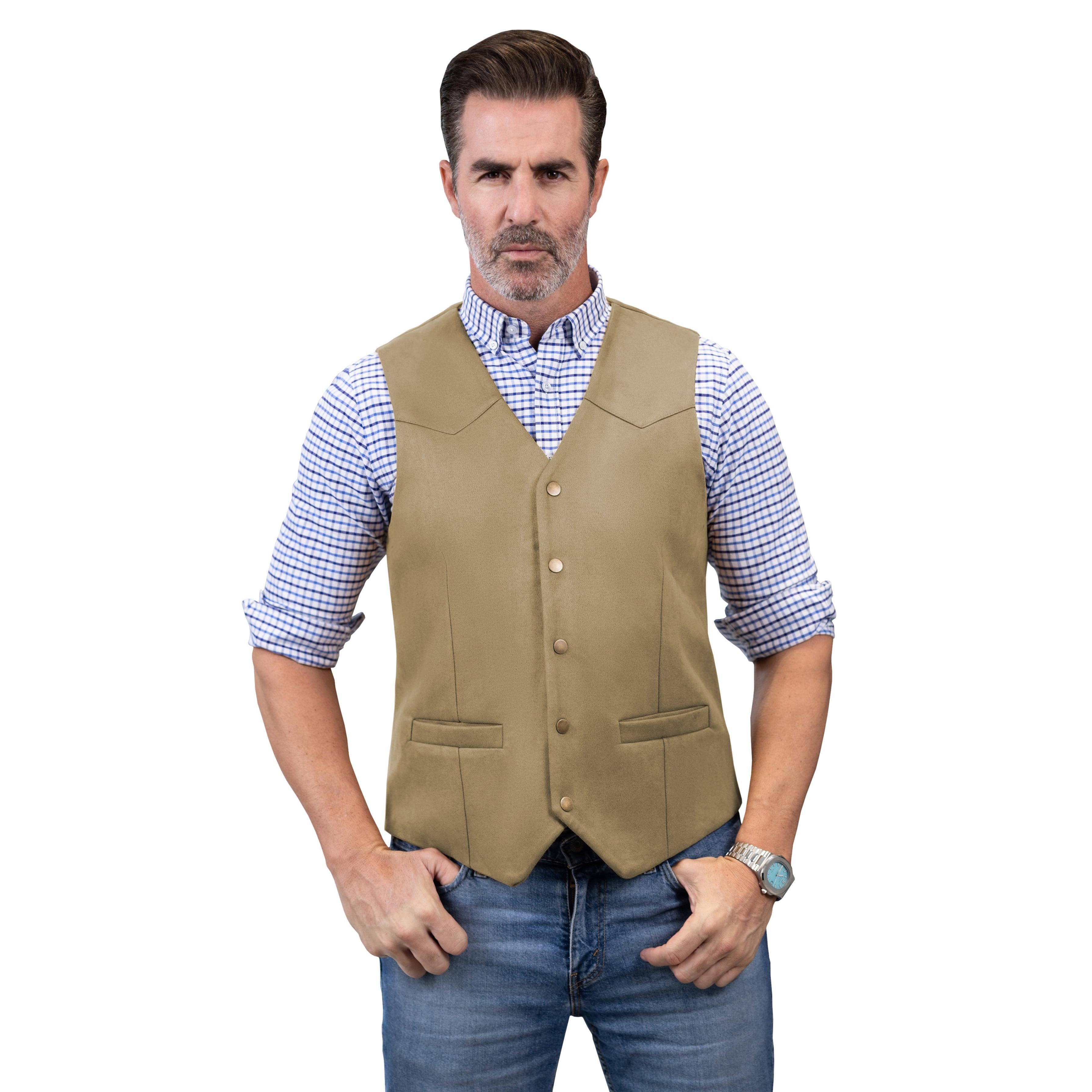 Casual Men’s Fashion Suede V Neck Waistcoat Denim Jacket