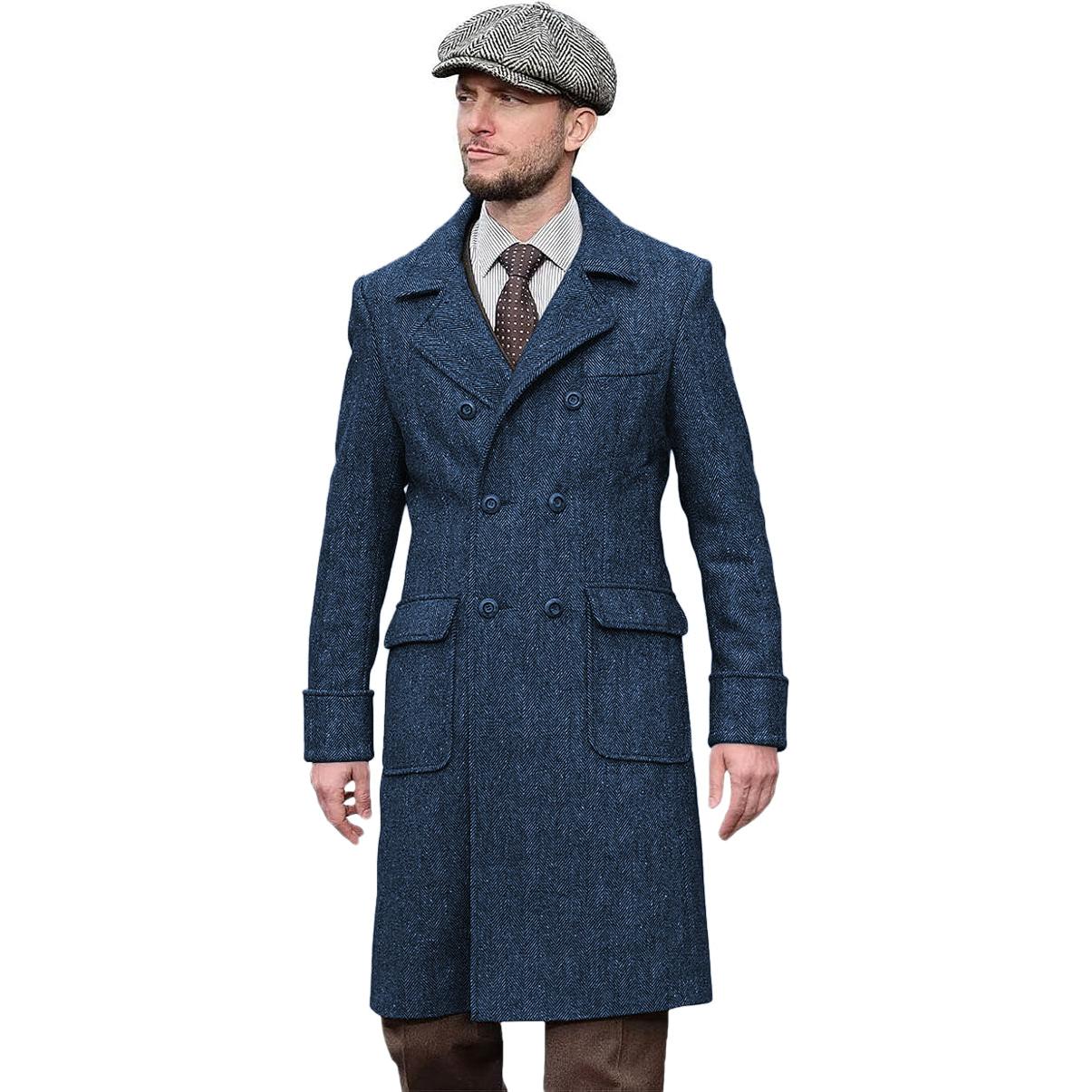 Casual Trench Coat Men Double Breasted Notch Collar Tweed Herringbone Coat Winter Wedding Casual Trench Coat Men Double Breasted Notch Collar Tweed Herringbone Coat Winter Wedding