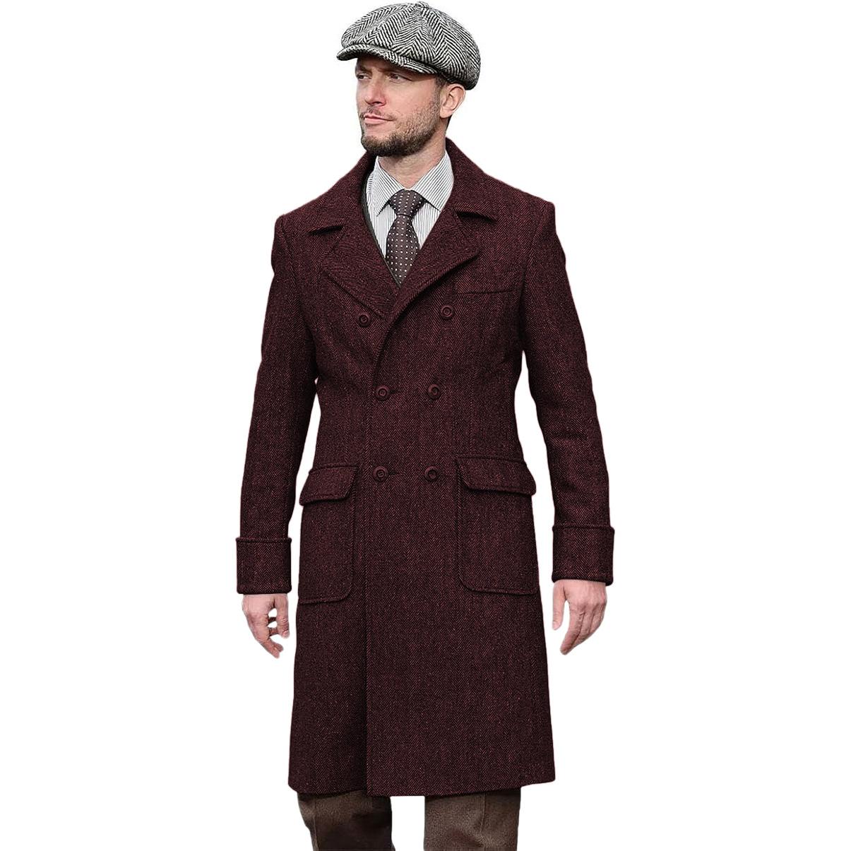 Casual Trench Coat Men Double Breasted Notch Collar Tweed Herringbone Coat Winter Wedding Casual Trench Coat Men Double Breasted Notch Collar Tweed Herringbone Coat Winter Wedding