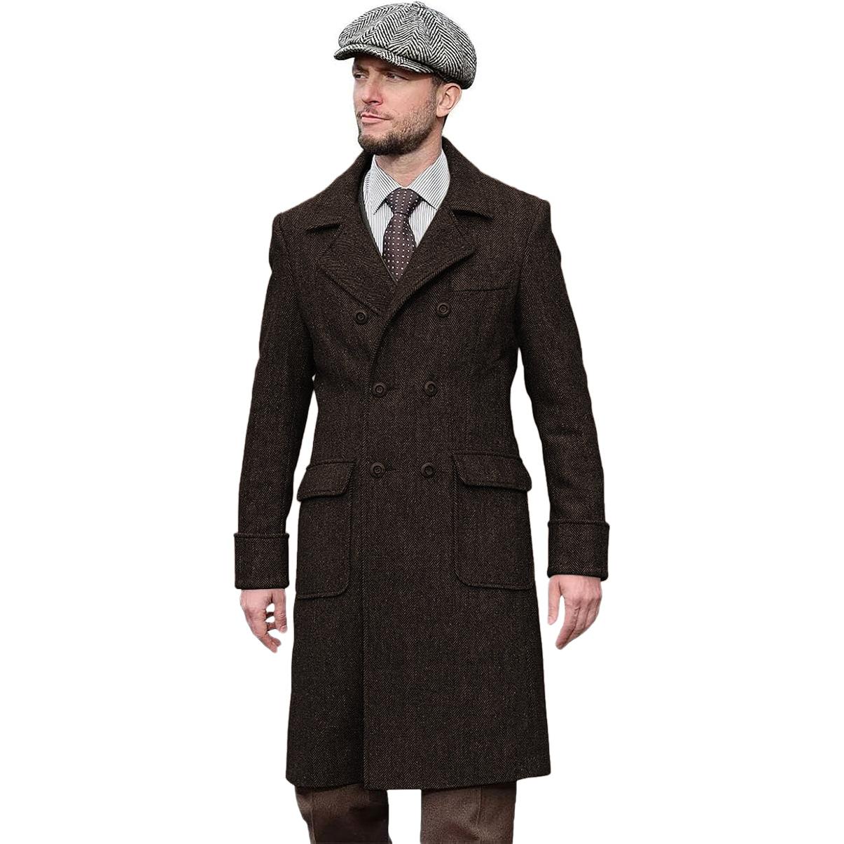 Casual Trench Coat Men Double Breasted Notch Collar Tweed Herringbone Coat Winter Wedding Casual Trench Coat Men Double Breasted Notch Collar Tweed Herringbone Coat Winter Wedding