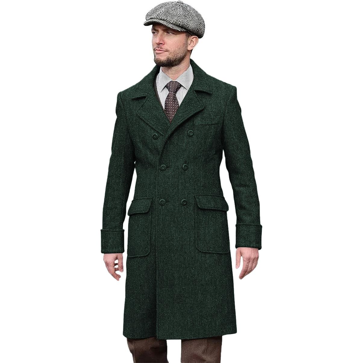 Casual Trench Coat Men Double Breasted Notch Collar Tweed Herringbone Coat Winter Wedding Casual Trench Coat Men Double Breasted Notch Collar Tweed Herringbone Coat Winter Wedding
