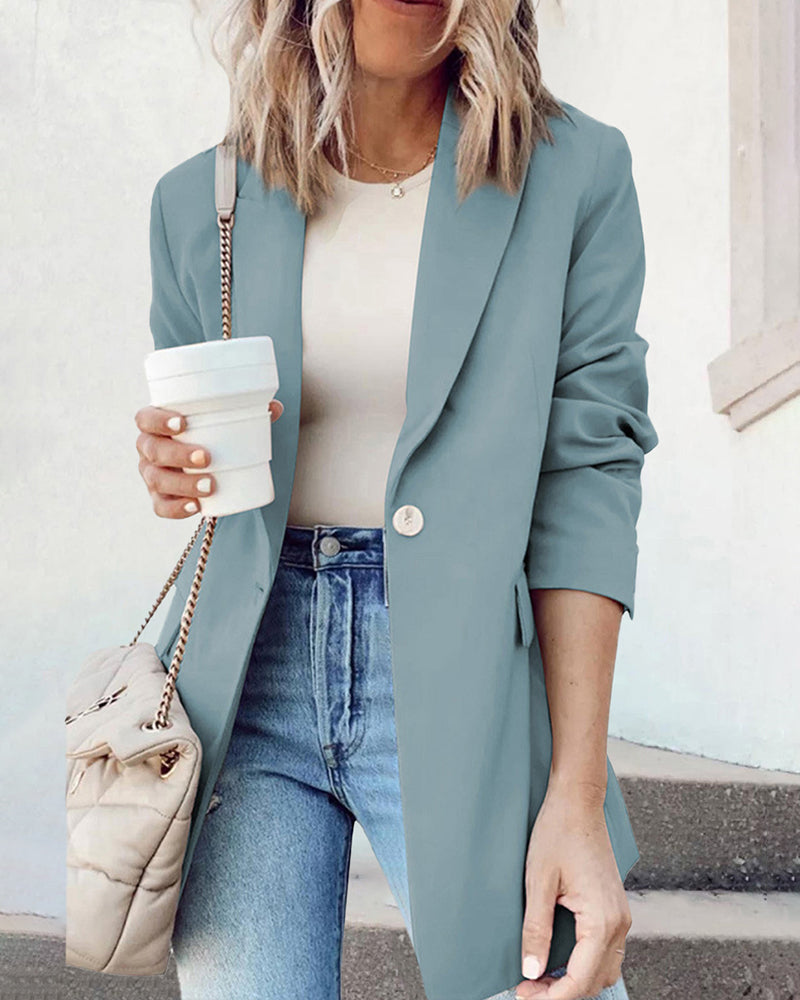 Single Breasted Button Down Office Work Wear Solid Blazer Jacket – Sky Blue