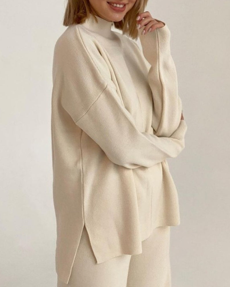 Long Sleeve Loose Casual Mid-Turtleneck Sweater – Apricot M Long Sleeve Loose Casual Mid-Turtleneck Sweater – Apricot M