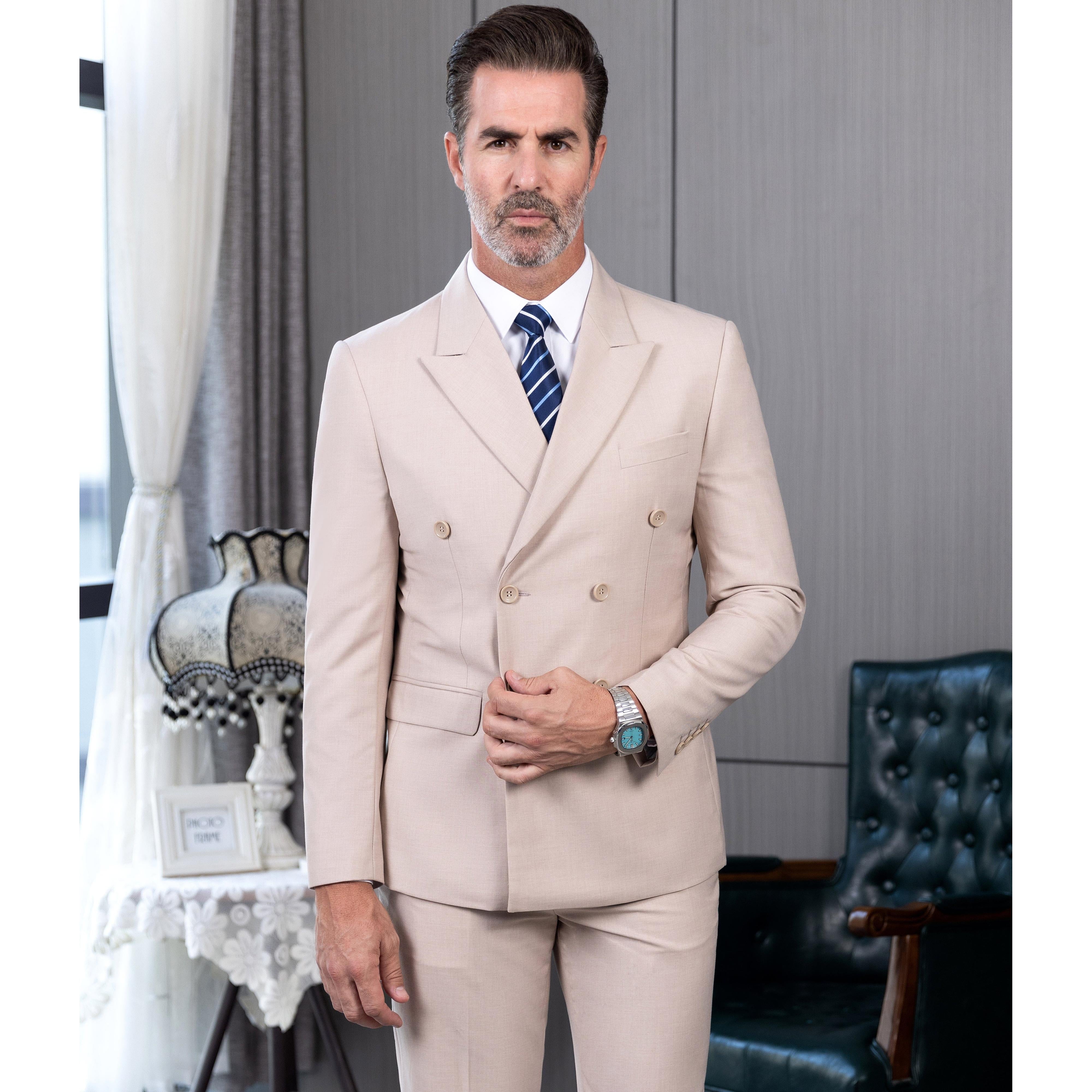 Ceehuteey Pieces Men’s Peak Lapel Solid suit Blazer+Pants – Beige R Ceehuteey Pieces Men’s Peak Lapel Solid suit Blazer+Pants – Beige R