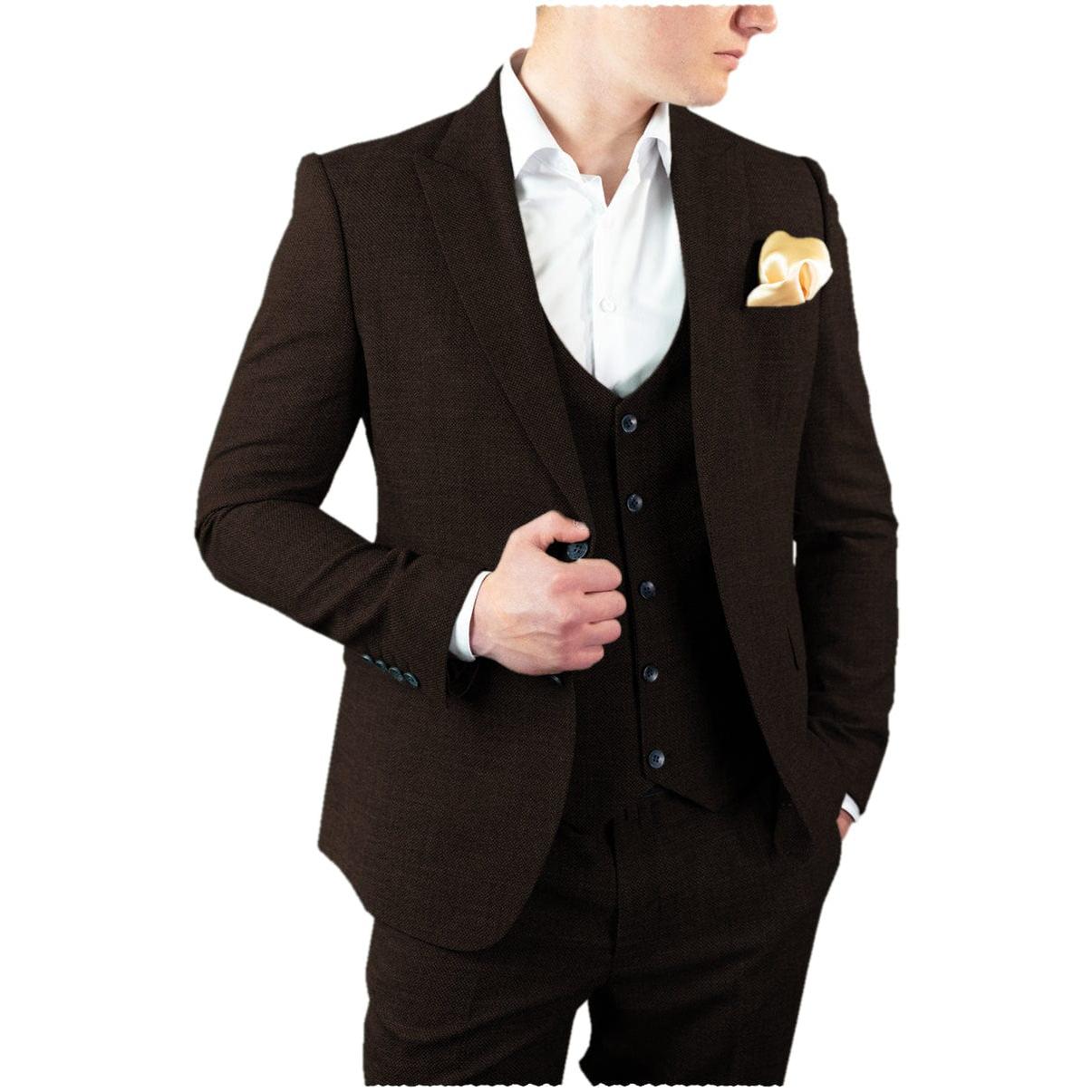 Ceehuteey Pieces Men’s Herringbone Peak Lapel For Blazer+Vest+Pants – Coffee R Ceehuteey Pieces Men’s Herringbone Peak Lapel For Blazer+Vest+Pants – Coffee R