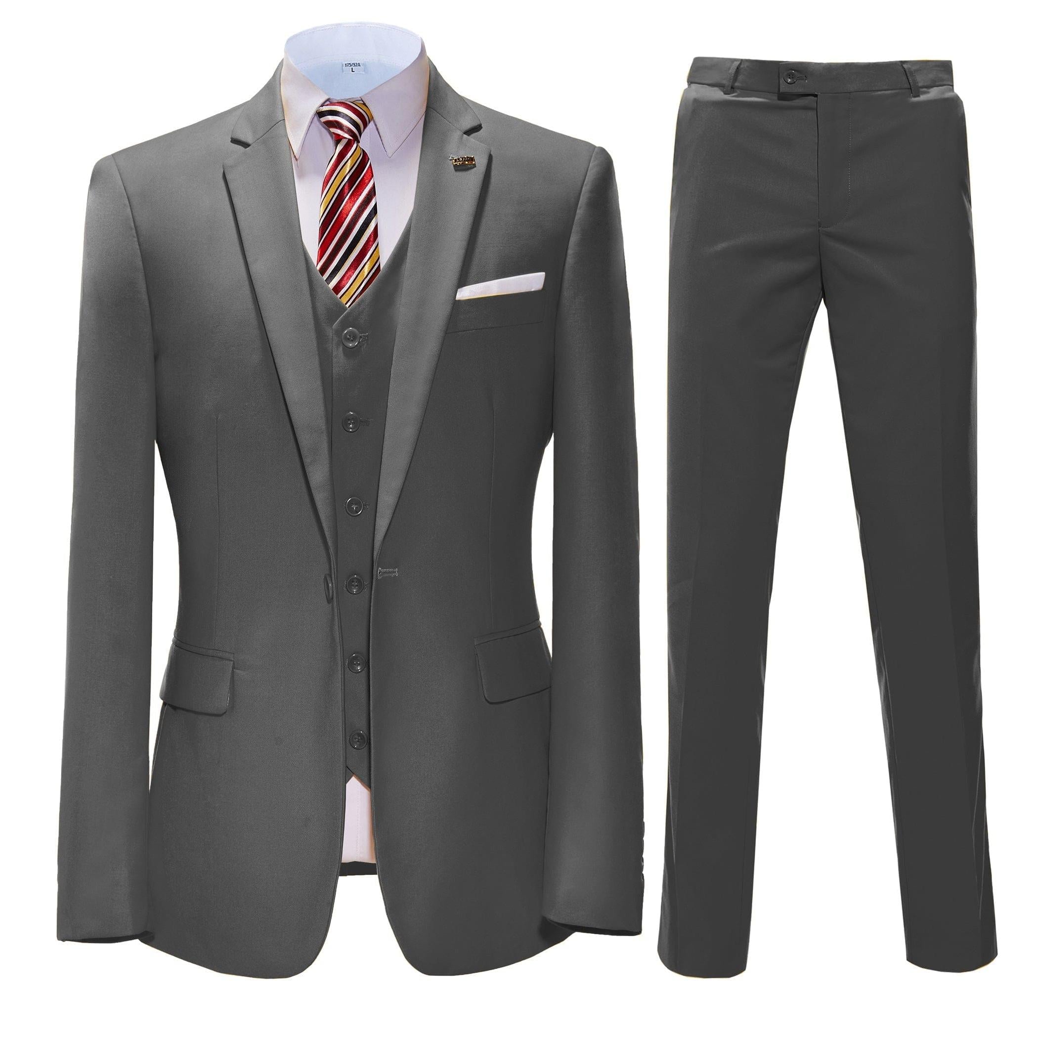 Ceehuteey Pieces Mens Suit Flat Notch Lapel Suits Blazer+Vest+Pants – Grey R Ceehuteey Pieces Mens Suit Flat Notch Lapel Suits Blazer+Vest+Pants – Grey R