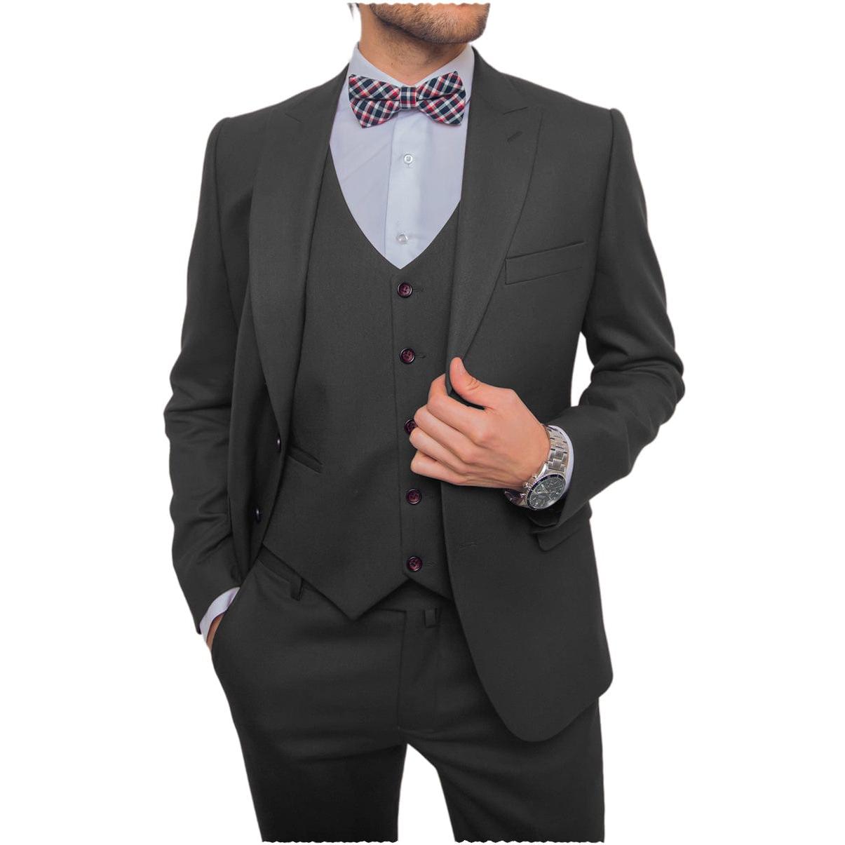 Ceehuteey Flat Pieces Men’s Suit Blazer Blazer+Vest+Pants – Black R Ceehuteey Flat Pieces Men’s Suit Blazer Blazer+Vest+Pants – Black R