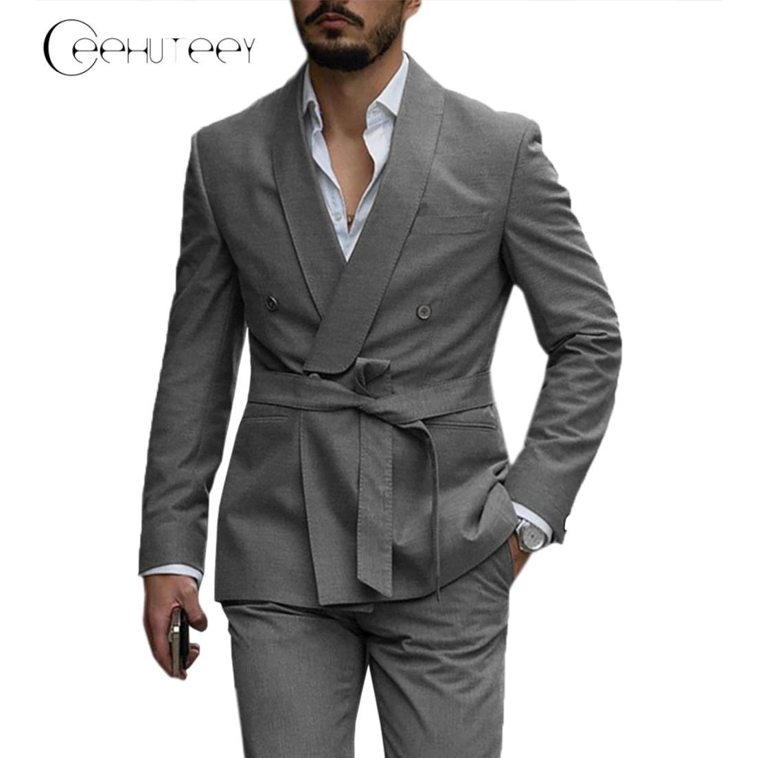 Ceehuteey Mens Suit Double Breasted Shawl Lapel Pieces Blazer+Pants – Grey R Ceehuteey Mens Suit Double Breasted Shawl Lapel Pieces Blazer+Pants – Grey R