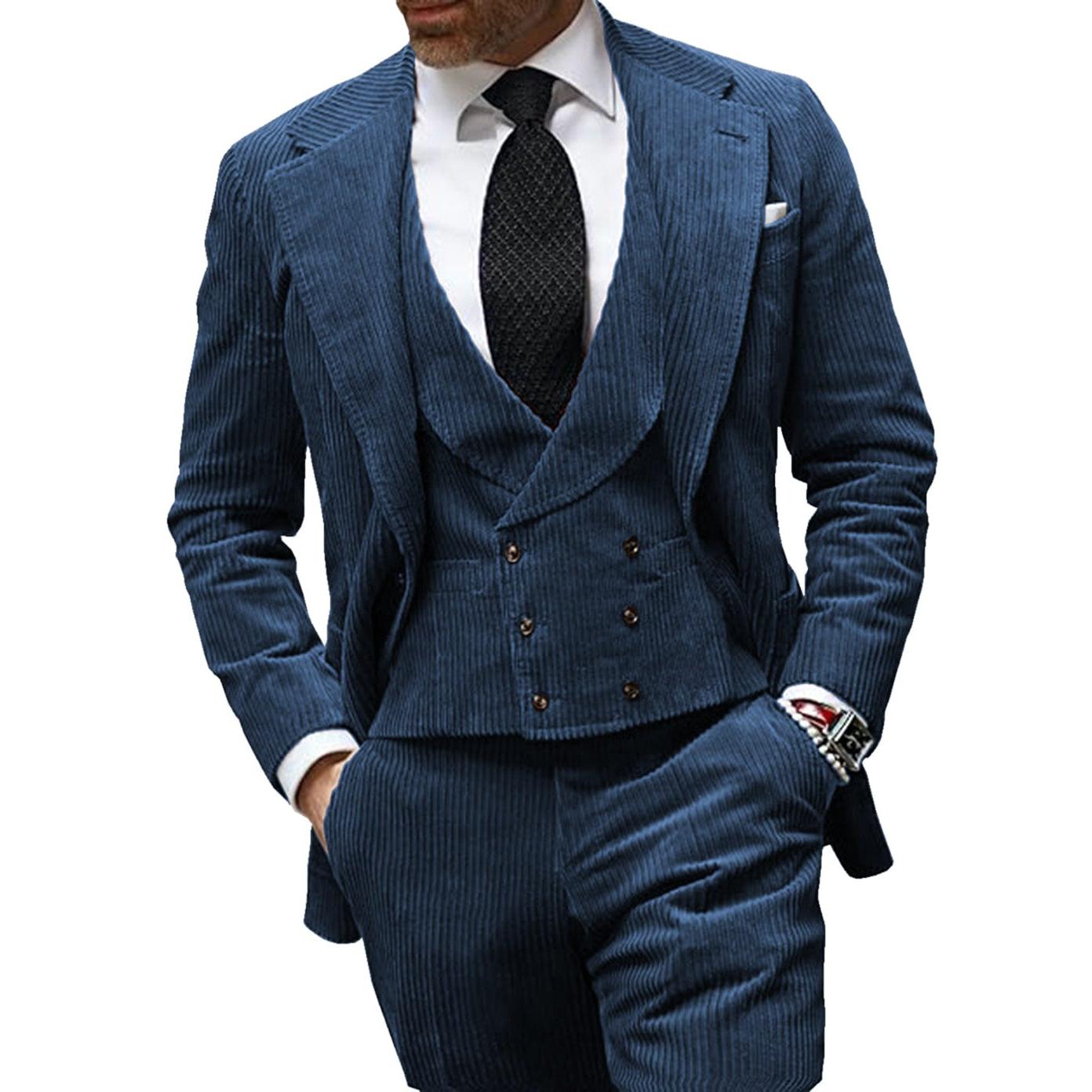 Ceehuteey Corduroy Men’s Pieces Blazer Blazer+Vest+Pants – Blue R Ceehuteey Corduroy Men’s Pieces Blazer Blazer+Vest+Pants – Blue R