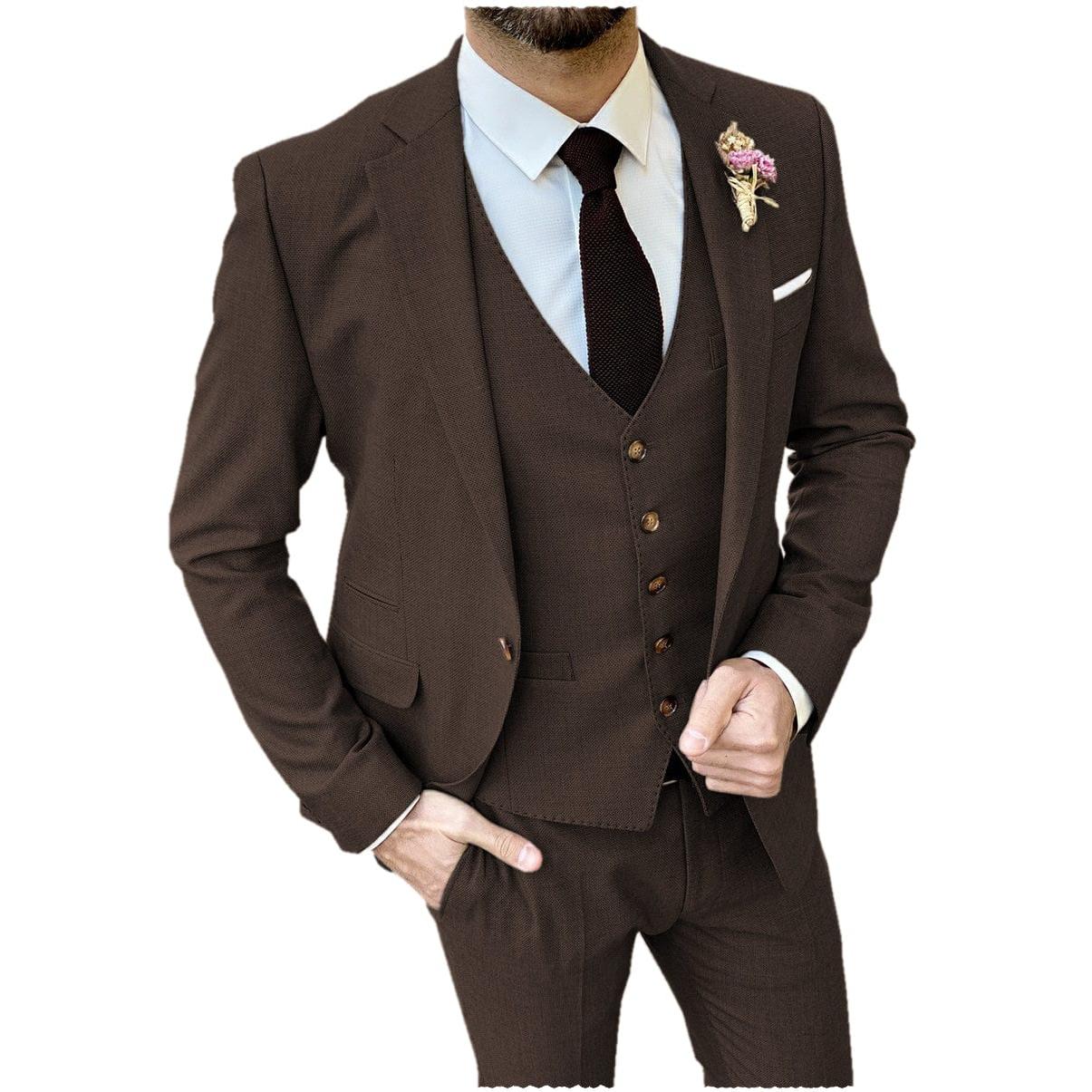 Ceehuteey Flat Pieces Mens Suit Notch Lapel Blazer Blazer+Vest+Pants – Coffee R Ceehuteey Flat Pieces Mens Suit Notch Lapel Blazer Blazer+Vest+Pants – Coffee R