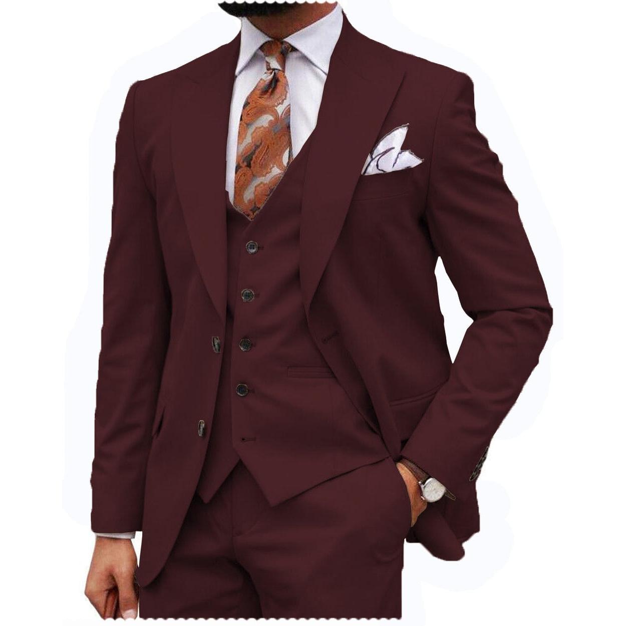 Ceehuteey Men’s Piece Peak Lapel Men’s Express Suit Blazer+Vest+Pants – Burgundy R Ceehuteey Men’s Piece Peak Lapel Men’s Express Suit Blazer+Vest+Pants – Burgundy R