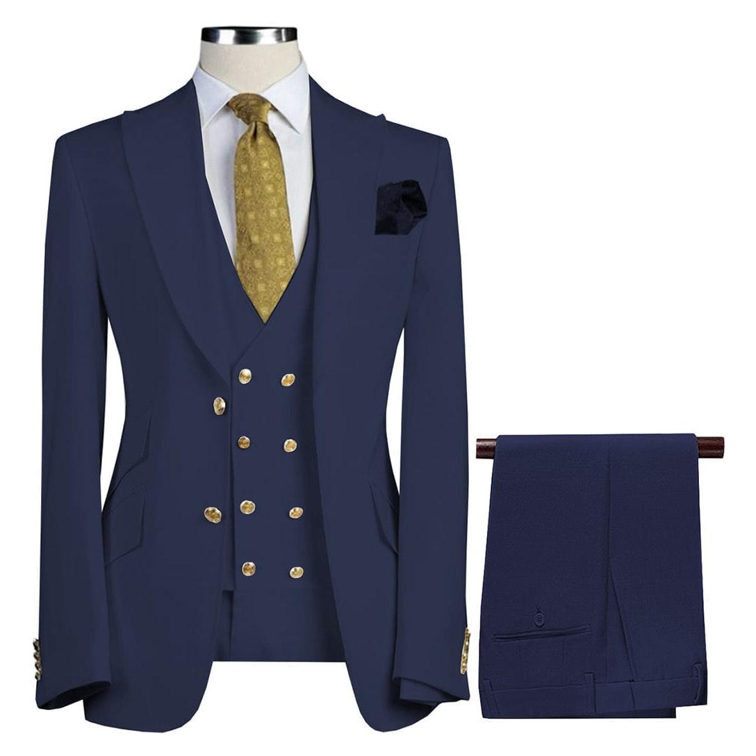 Ceehuteey Men’s Pieces Flat Peak Lapel Suits For Blazer+Vest+Pants – Navy R Ceehuteey Men’s Pieces Flat Peak Lapel Suits For Blazer+Vest+Pants – Navy R