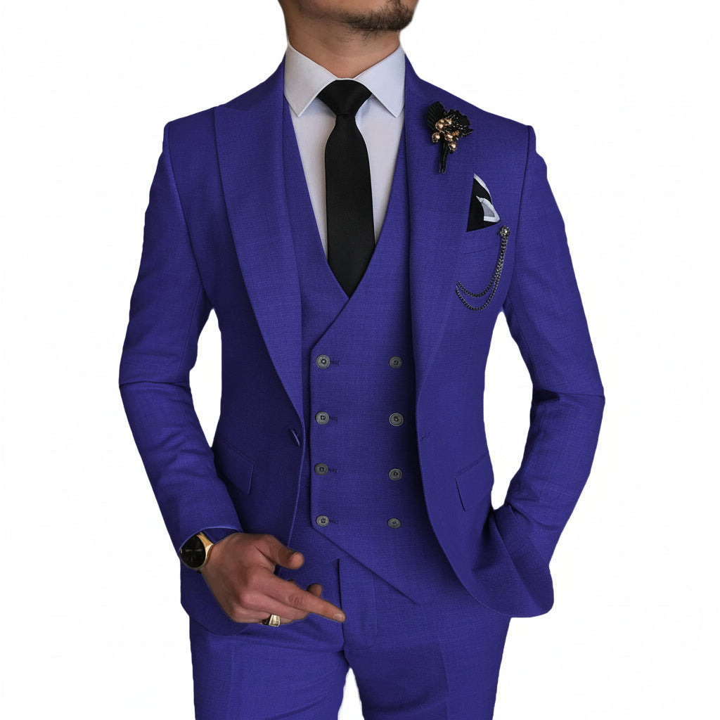 Ceehuteey Men’s Pieces Flat Peak Lapel Suits Blazer+Vest+Pants – Royal Blue R Ceehuteey Men’s Pieces Flat Peak Lapel Suits Blazer+Vest+Pants – Royal Blue R