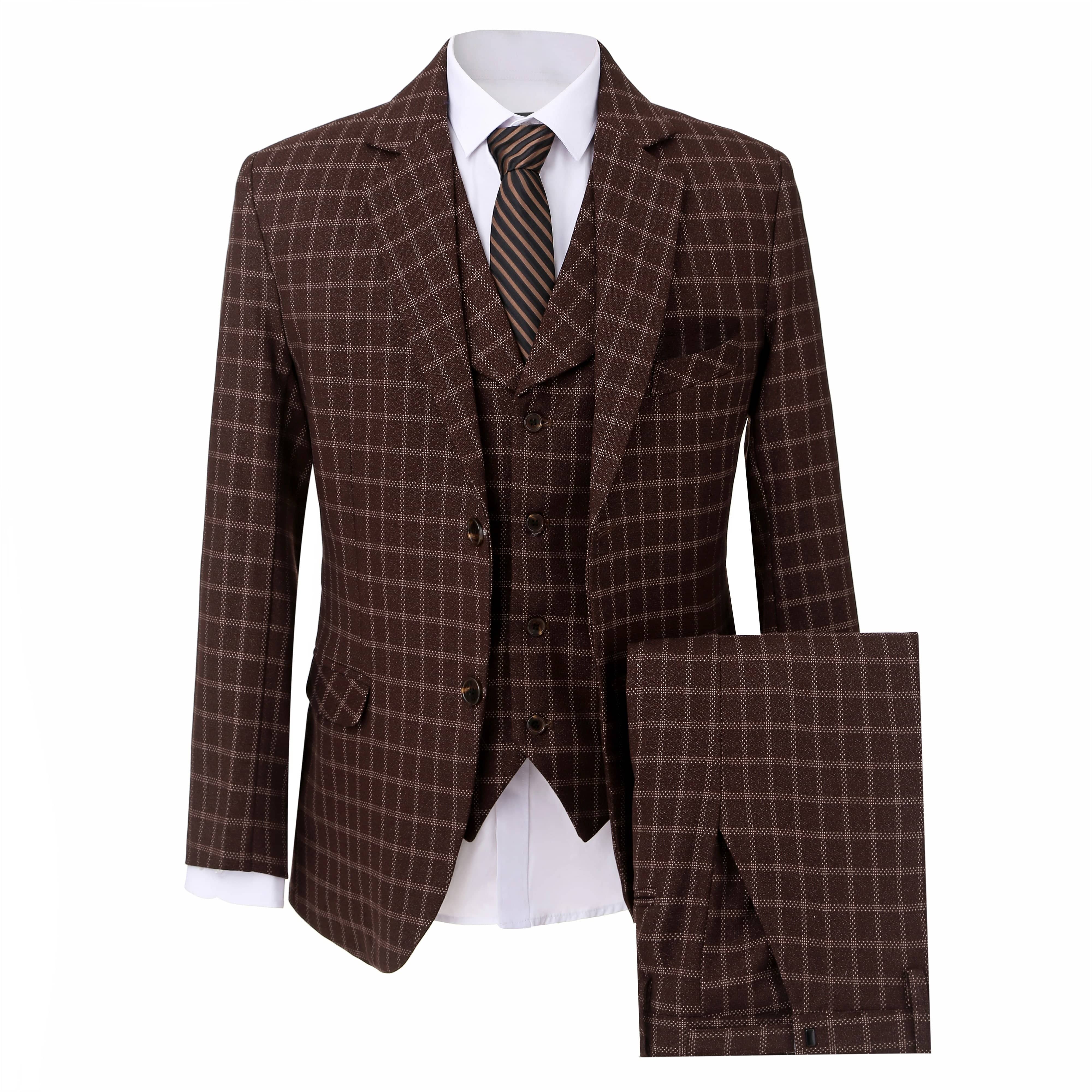 Ceehuteey Men’s Vintage Pieces Tweed Plaid Notch Lapel Suit Men for Or PartyBlazer+Vest+Pants – Brown R Ceehuteey Men’s Vintage Pieces Tweed Plaid Notch Lapel Suit Men for Or PartyBlazer+Vest+Pants – Brown R