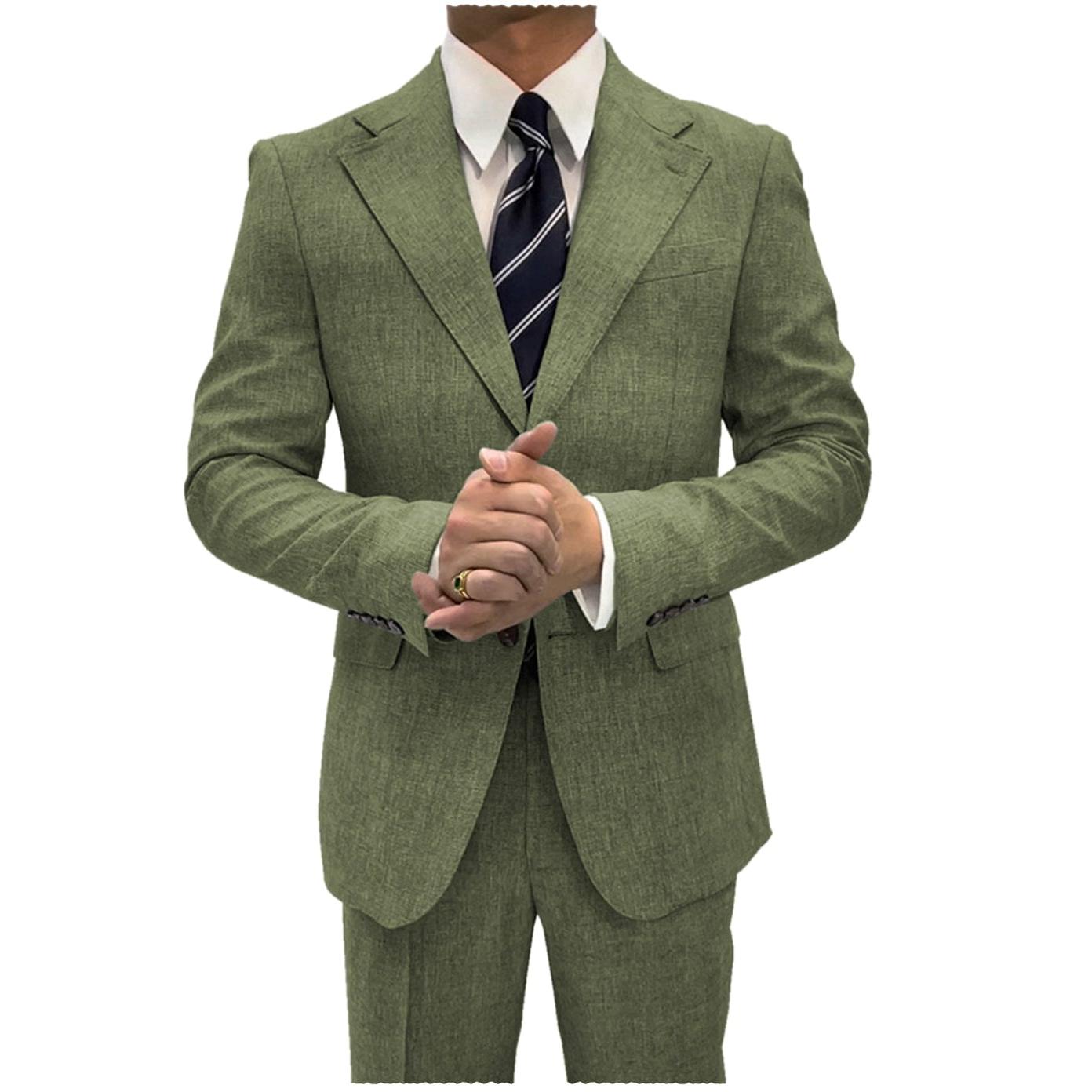 Ceehuteey Linen Suits For Men Piece Notch Lapel Summer Grooms Blazer+Pants – Army Green R Ceehuteey Linen Suits For Men Piece Notch Lapel Summer Grooms Blazer+Pants – Army Green R