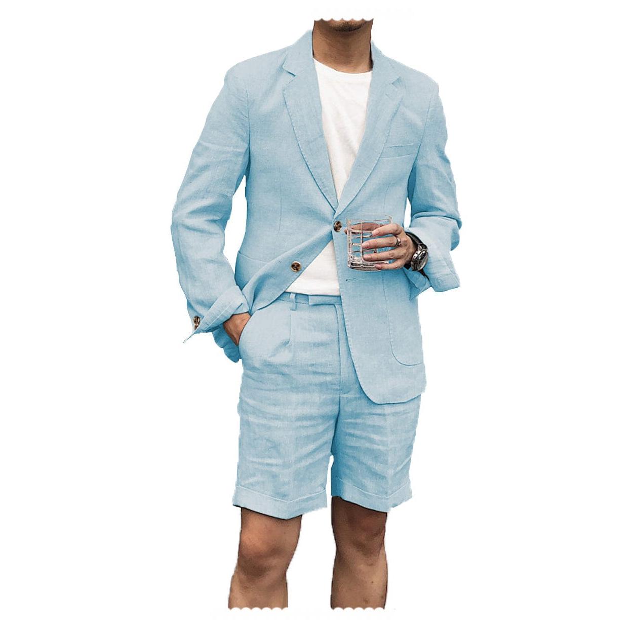 Ceehuteey Men’s Piece Linen Suit Suits Summer Blazer+Pants – Light Blue R Ceehuteey Men’s Piece Linen Suit Suits Summer Blazer+Pants – Light Blue R