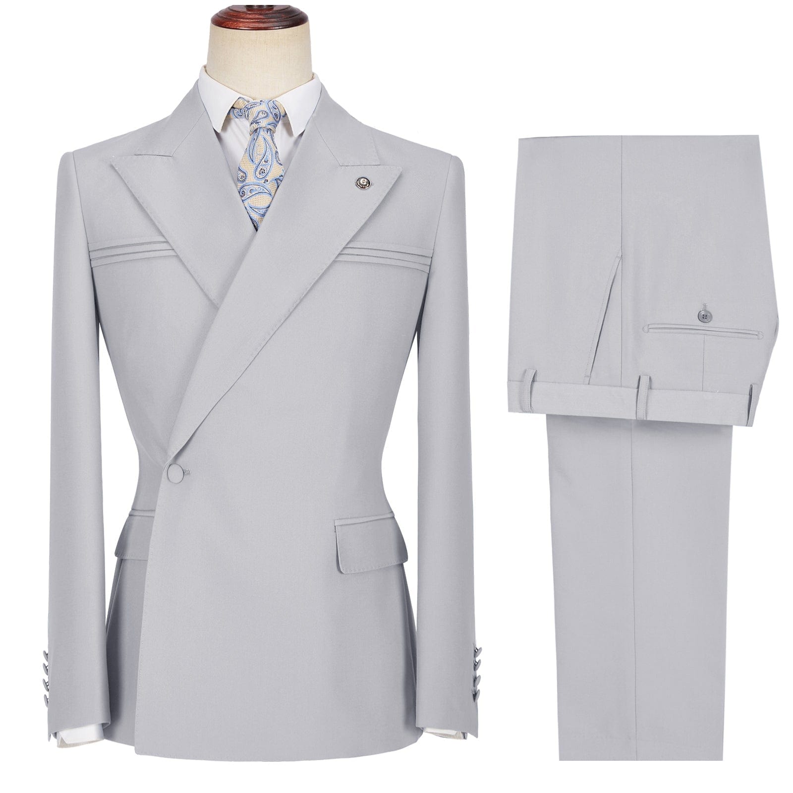 Ceehuteey Men’s Pieces Peak Lapel One Button Gent Suit Blazer+Pants – Silver Grey R Ceehuteey Men’s Pieces Peak Lapel One Button Gent Suit Blazer+Pants – Silver Grey R