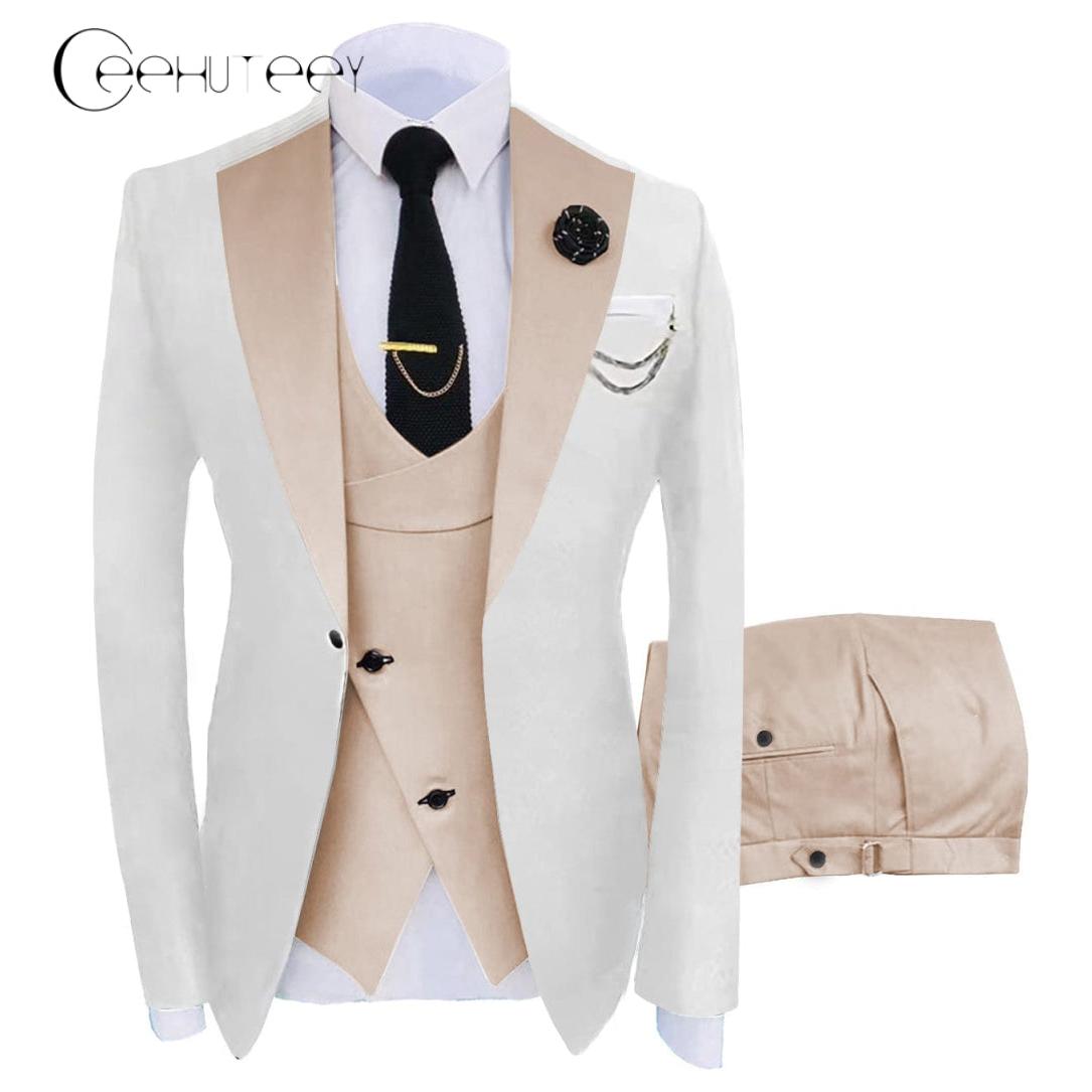 Ceehuteey Men’s Piece Suits Notch Lapel Western Suits White Blazer+Vest+ Pant – Beige R Ceehuteey Men’s Piece Suits Notch Lapel Western Suits White Blazer+Vest+ Pant – Beige R