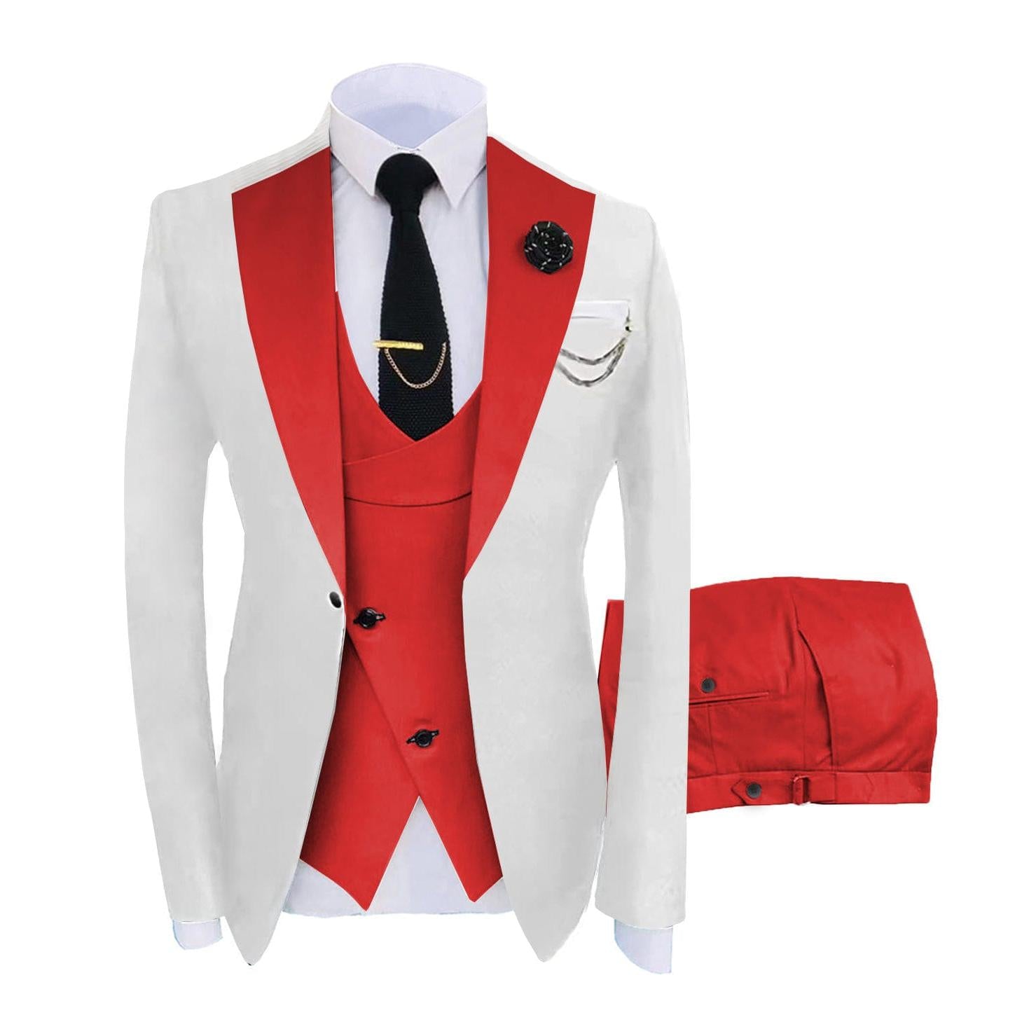 Ceehuteey Men’s Piece Suits Notch Lapel Western Suits White Blazer+Vest+ Pant – Red R Ceehuteey Men’s Piece Suits Notch Lapel Western Suits White Blazer+Vest+ Pant – Red R