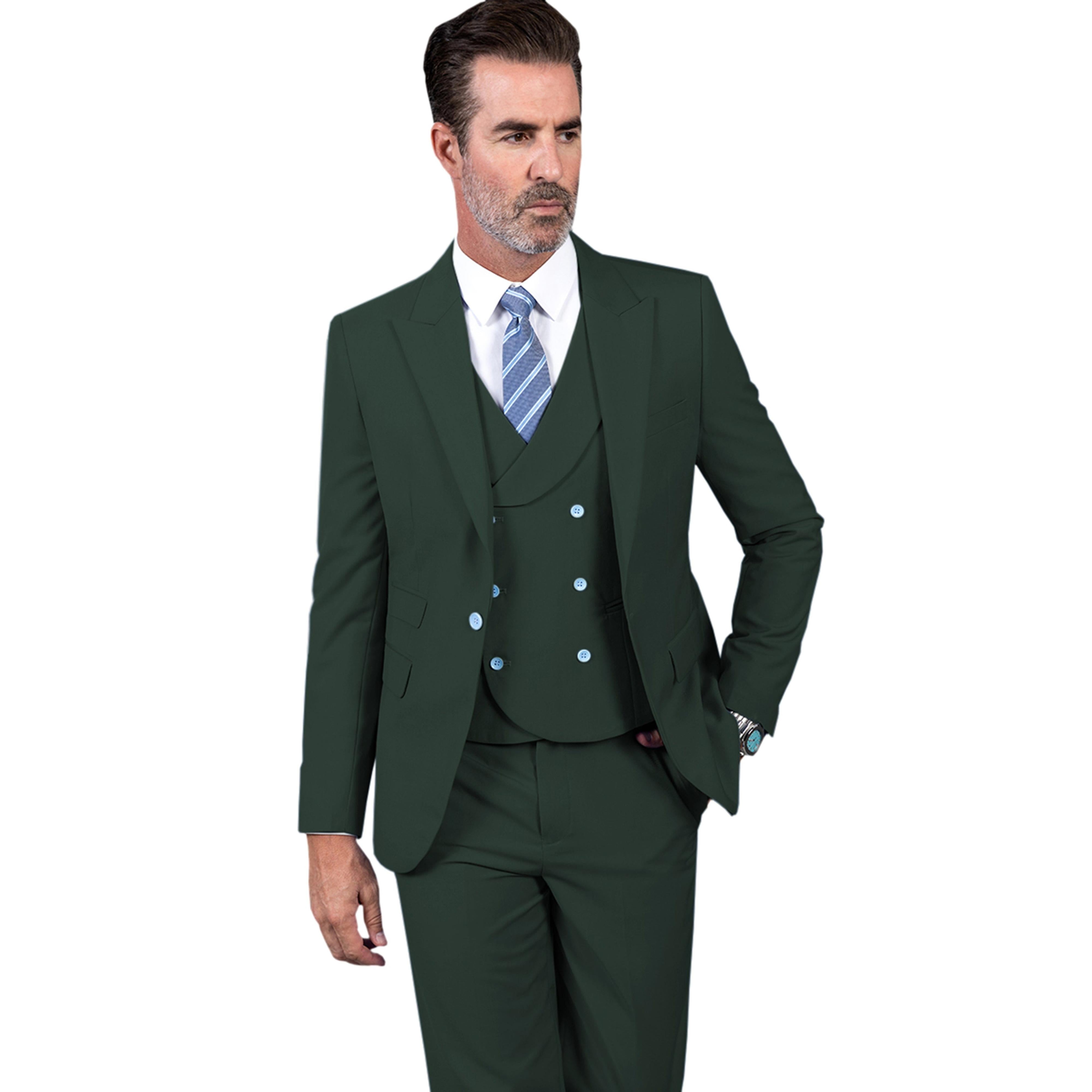 Ceehuteey Men’s Pieces Slim Peak Lapel suit Blazer+Vest+Pants – Hunt Green R Ceehuteey Men’s Pieces Slim Peak Lapel suit Blazer+Vest+Pants – Hunt Green R