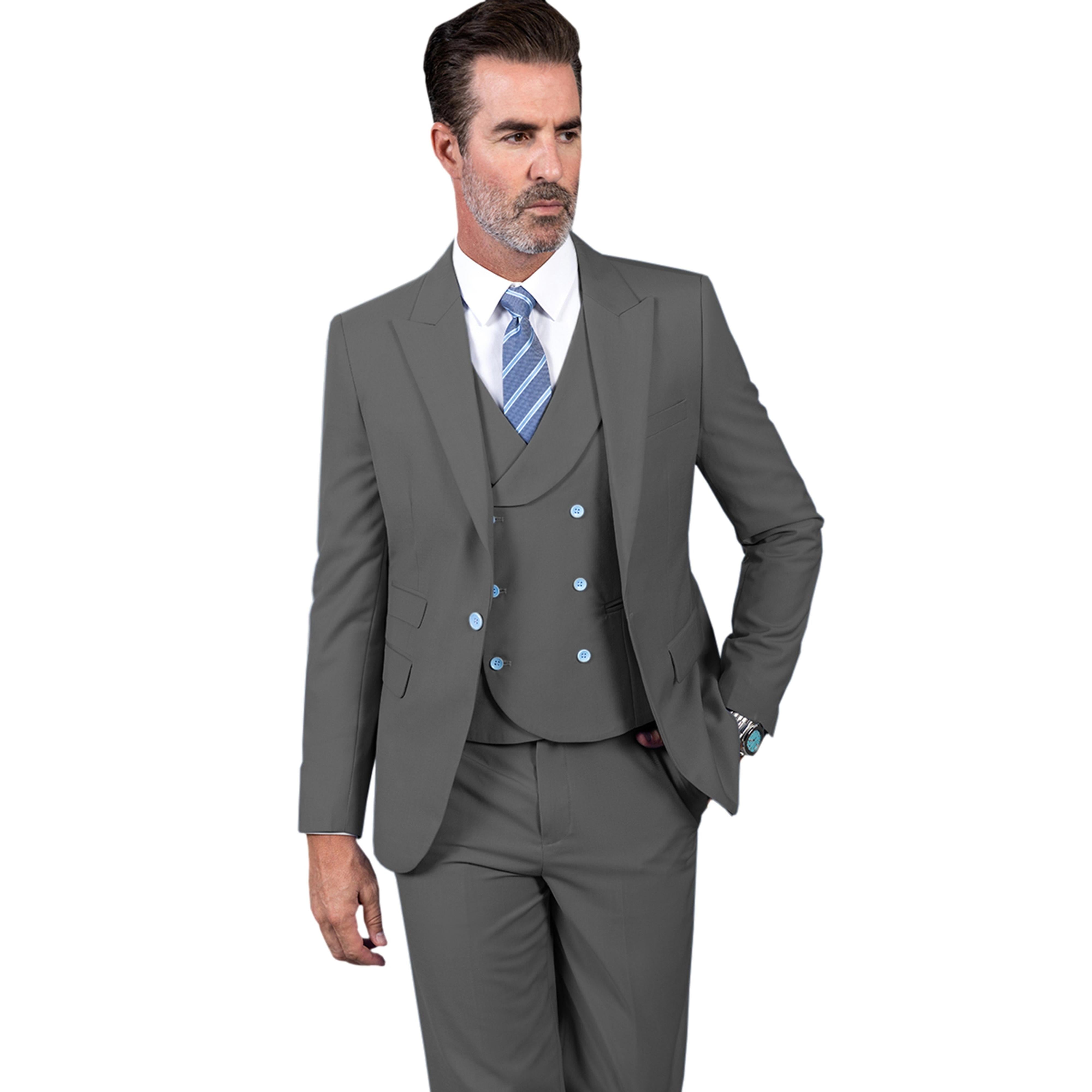 Ceehuteey Men’s Pieces Slim Peak Lapel suit Blazer+Vest+Pants – Grey R Ceehuteey Men’s Pieces Slim Peak Lapel suit Blazer+Vest+Pants – Grey R