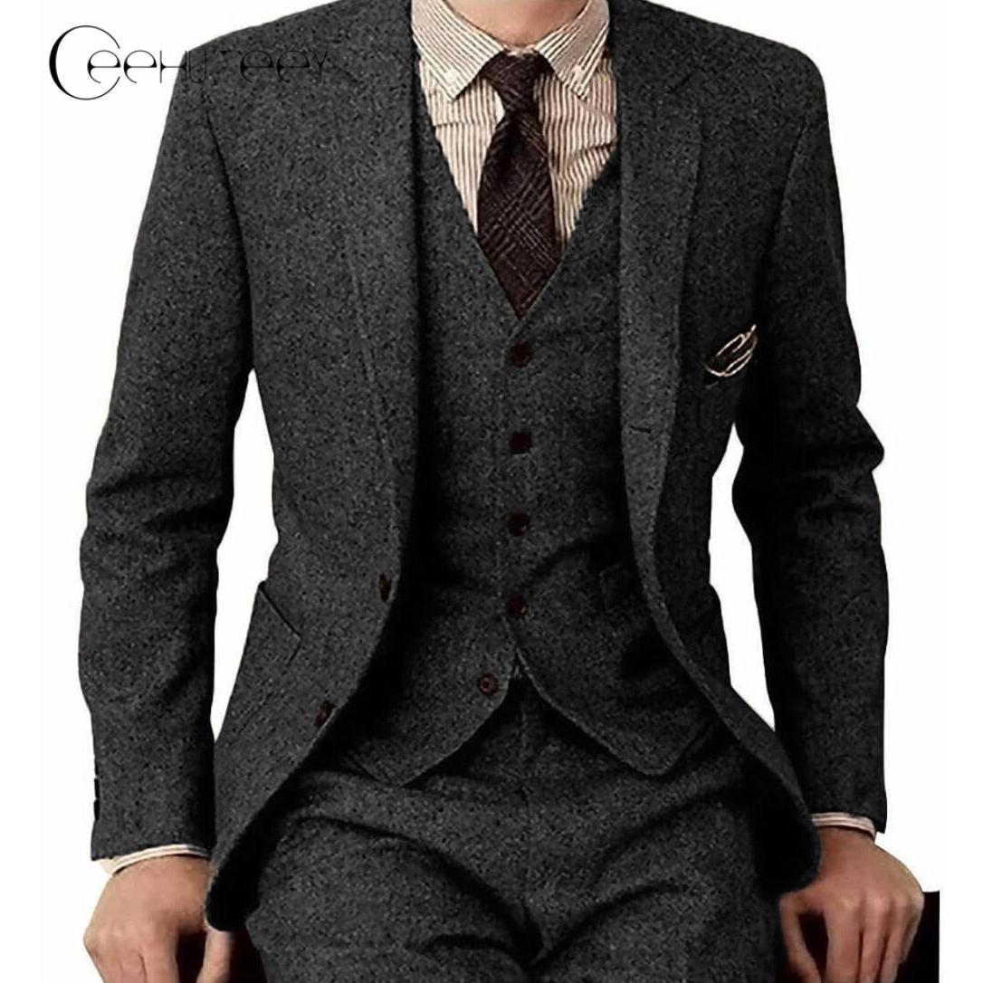 Ceehuteey Men’s Pieces Suit Classic Tweed Notch Lapel Suits PromBlazer+Vest+Pants – Black R Ceehuteey Men’s Pieces Suit Classic Tweed Notch Lapel Suits PromBlazer+Vest+Pants – Black R