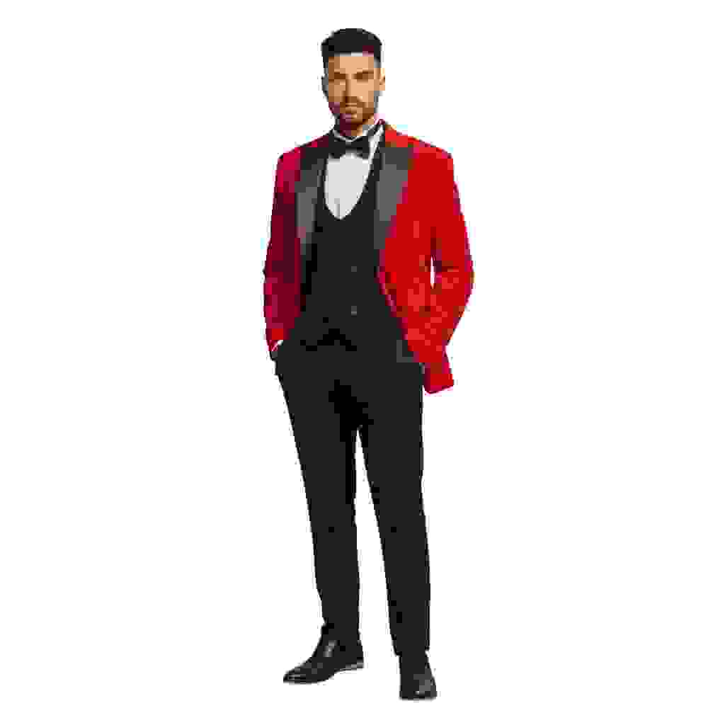 Men’s Pieces Velvet Dinner Jacket for Suit Blazer+Vest+Pants – Red R Men’s Pieces Velvet Dinner Jacket for Suit Blazer+Vest+Pants – Red R