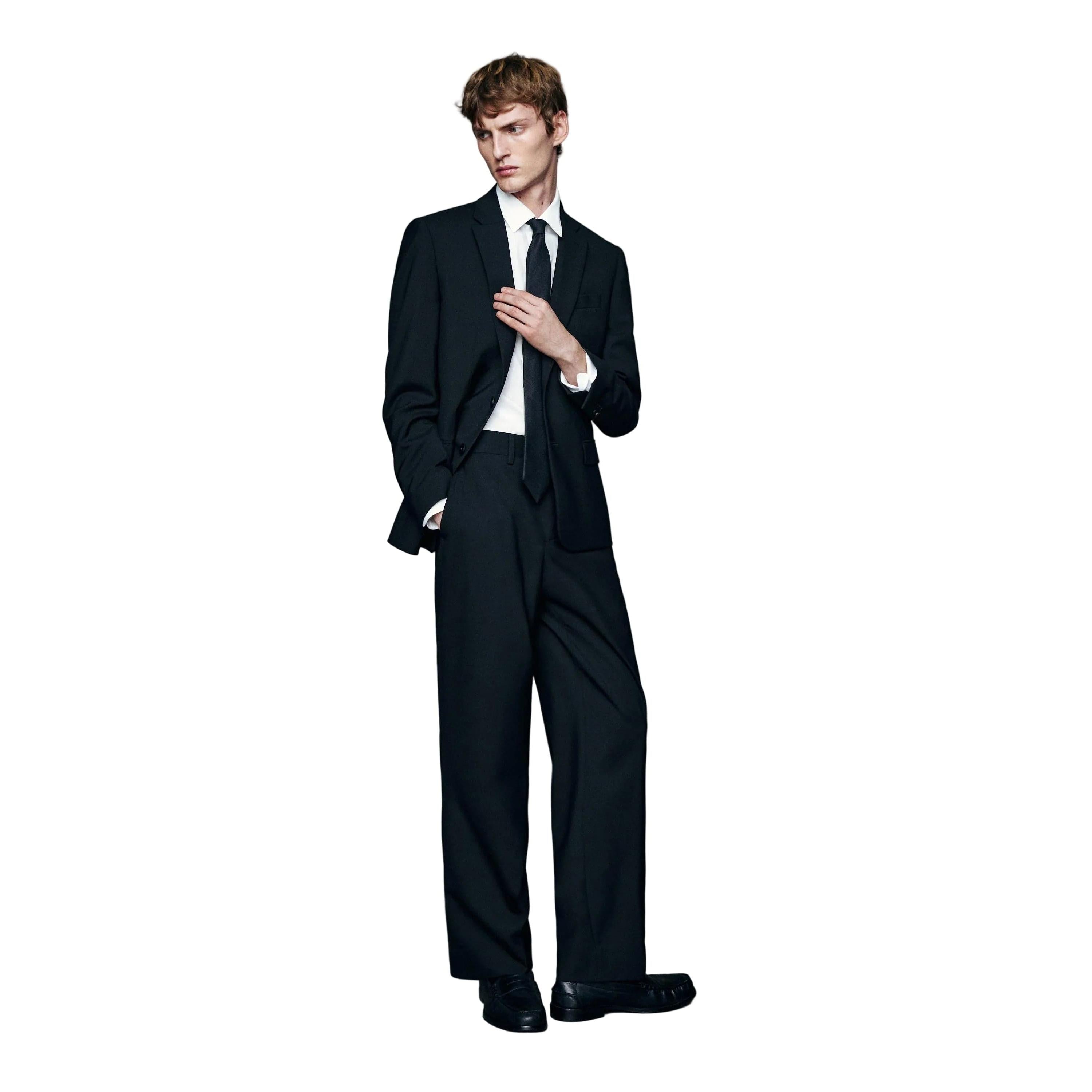 Men’s two-piece Notch Lapel Solid Suit Blazer+Pants – Black R Men’s two-piece Notch Lapel Solid Suit Blazer+Pants – Black R