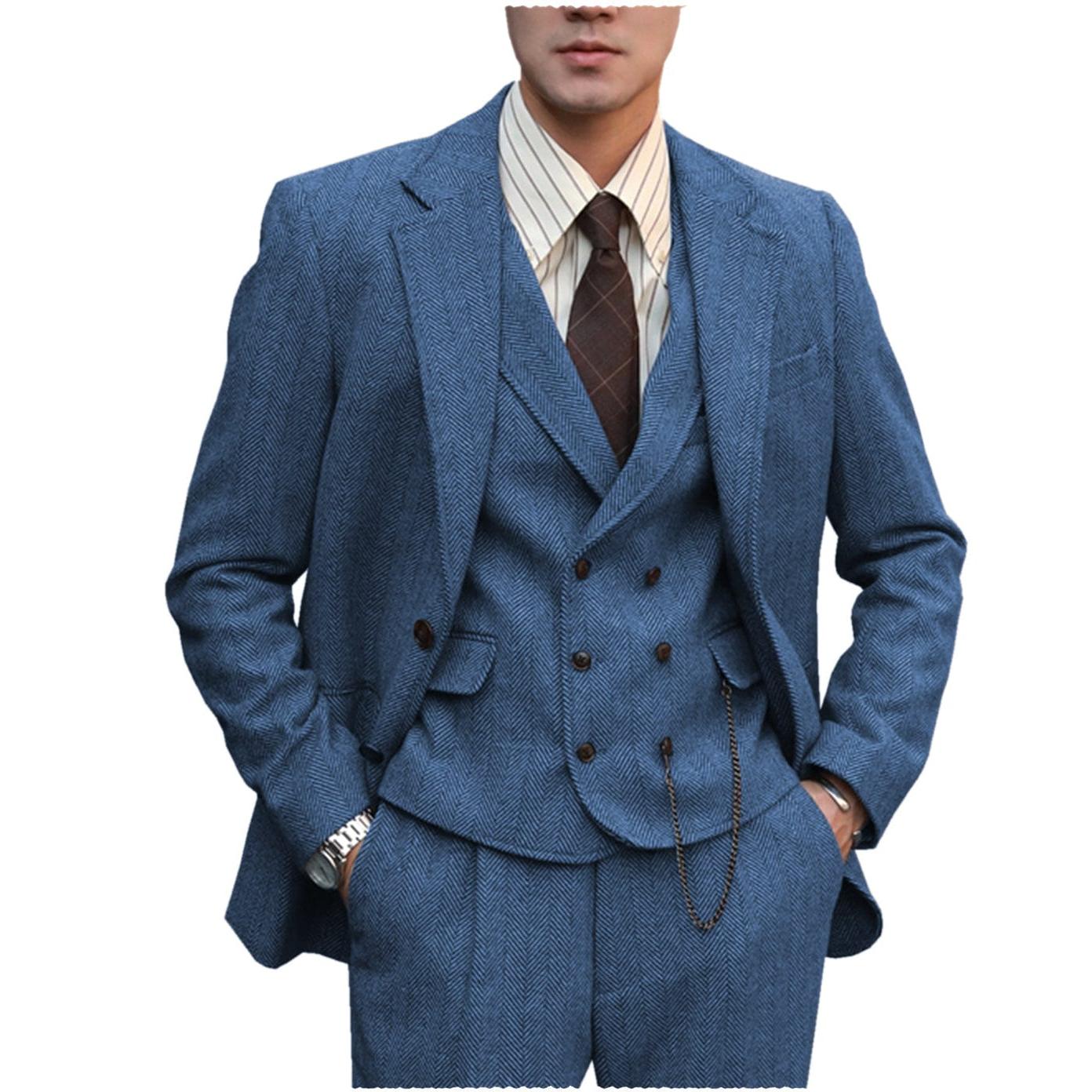 Ceehuteey Men’s Classical Herringbone Suits Piece Suits Groom Suits Blazer+Vest+Pants – Blue R Ceehuteey Men’s Classical Herringbone Suits Piece Suits Groom Suits Blazer+Vest+Pants – Blue R
