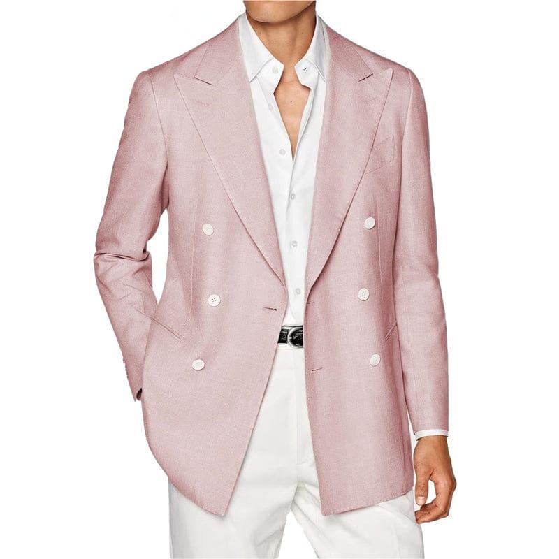 Ceehuteey Men’s Linen Notch Lapel Double Breasted Solid Blazer – Pink R Ceehuteey Men’s Linen Notch Lapel Double Breasted Solid Blazer – Pink R