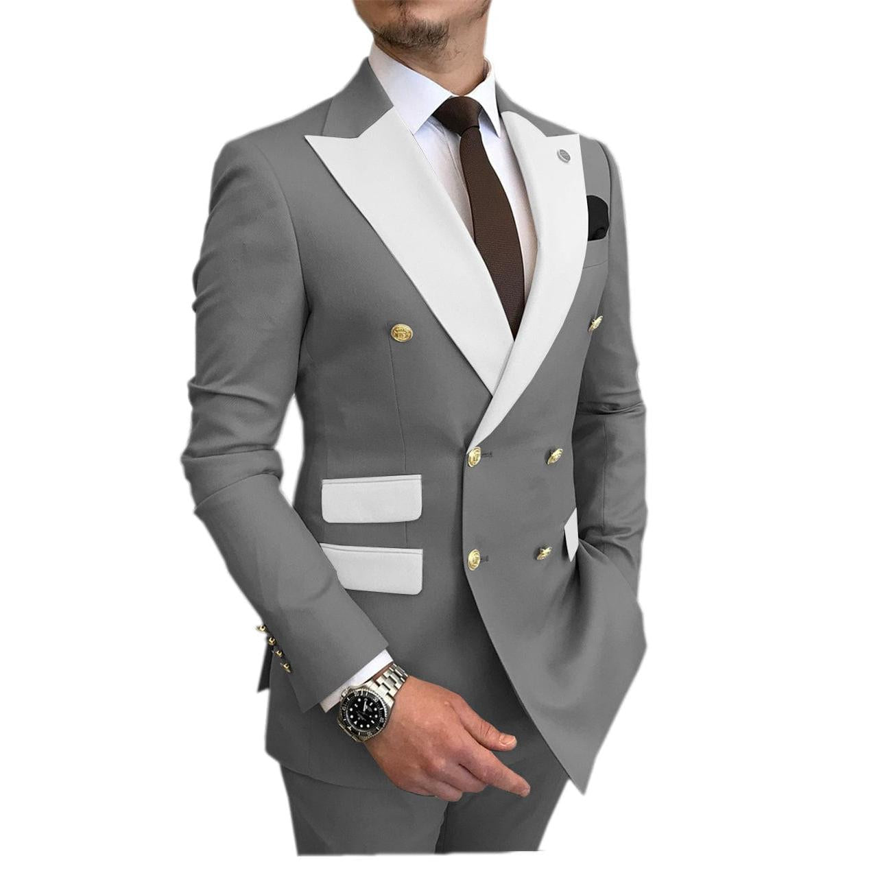 Ceehuteey Men’s Suit Double Breasted Piece Blazer+Pants – Grey R Ceehuteey Men’s Suit Double Breasted Piece Blazer+Pants – Grey R