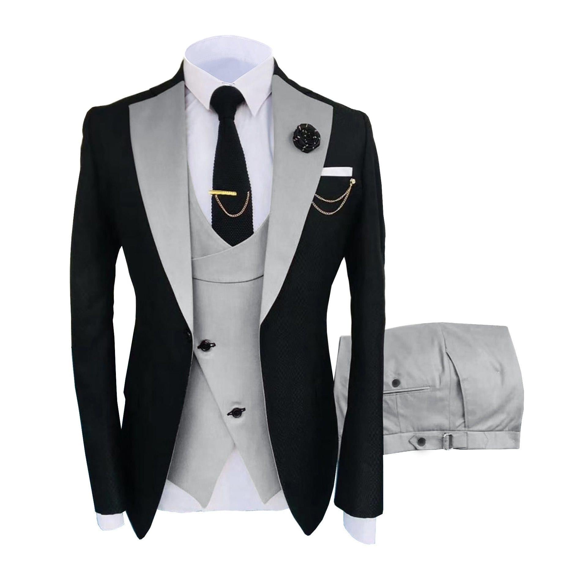 Ceehuteey Men’s Suits Pieces Notch Lapel Suits for Blazer+Vest+Pant – Silver Grey R Ceehuteey Men’s Suits Pieces Notch Lapel Suits for Blazer+Vest+Pant – Silver Grey R