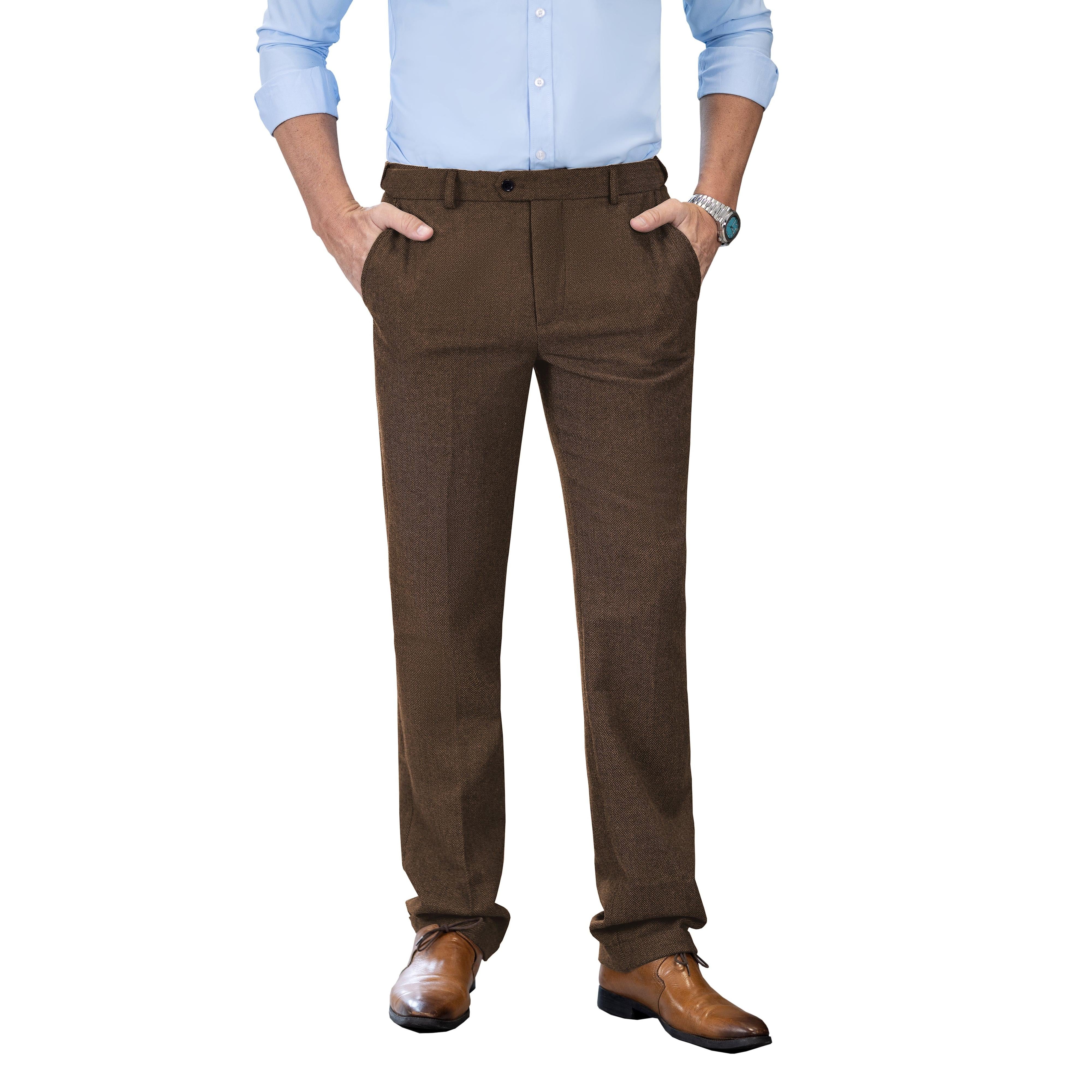 Ceehuteey Men’s winter Classic Herringbone Tweed Trousers – Brown W xL Ceehuteey Men’s winter Classic Herringbone Tweed Trousers – Brown W xL