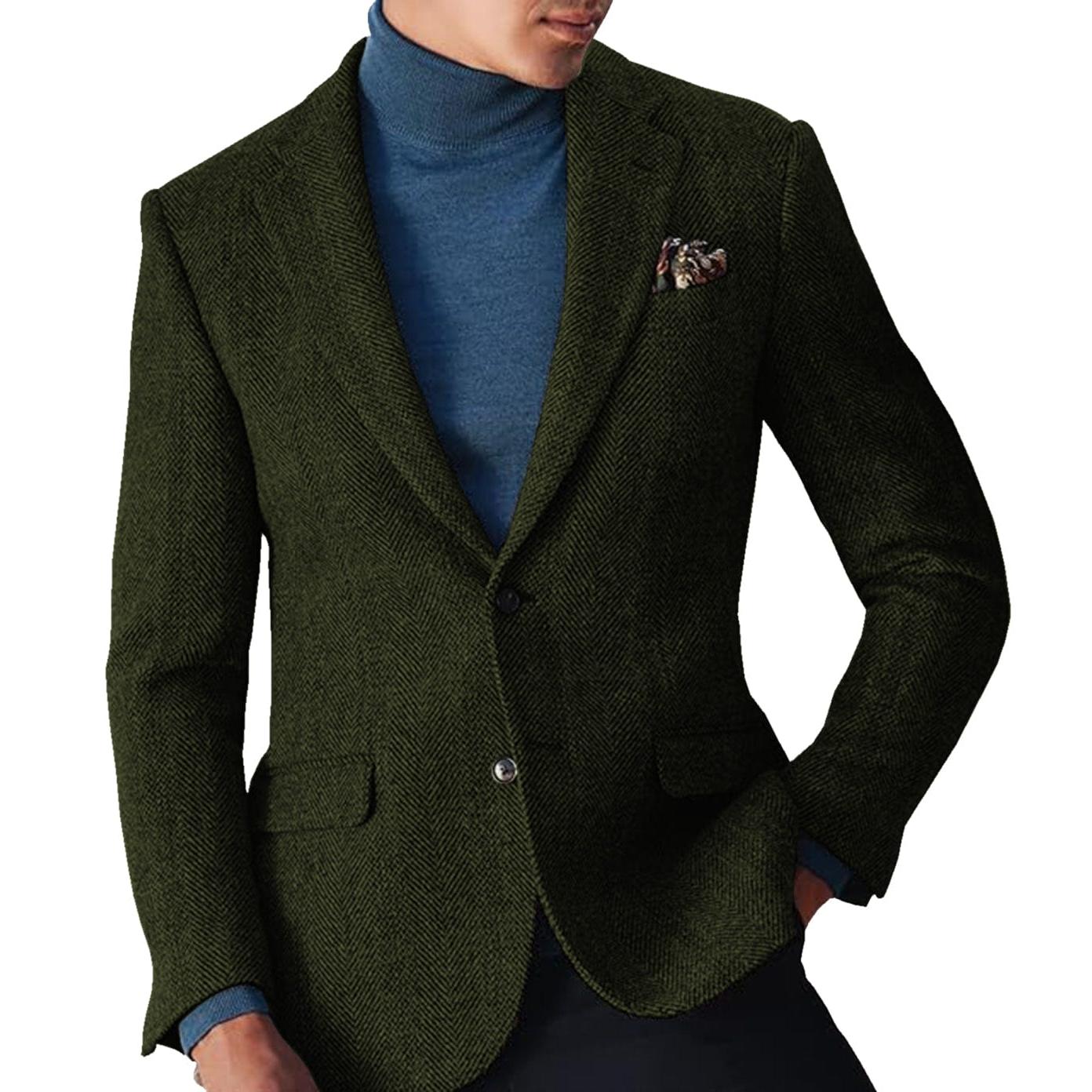Ceehuteey Men’s winter Leisure Wool Herringbone Tweed Notch Lapel Blazer – Black R Ceehuteey Men’s winter Leisure Wool Herringbone Tweed Notch Lapel Blazer – Black R