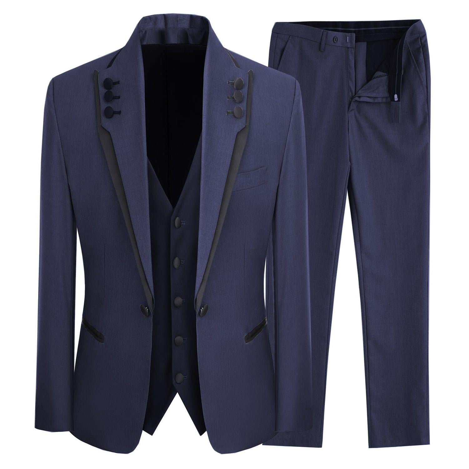 Ceehuteey Western Mens Piece Suit Blazer Vest Pant for for wedding party – Navy R Ceehuteey Western Mens Piece Suit Blazer Vest Pant for for wedding party – Navy R