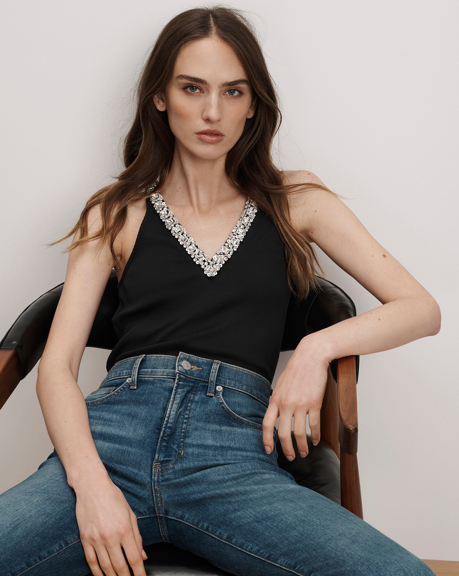 Veronica Beard Ayres Embellished Tank Top Black