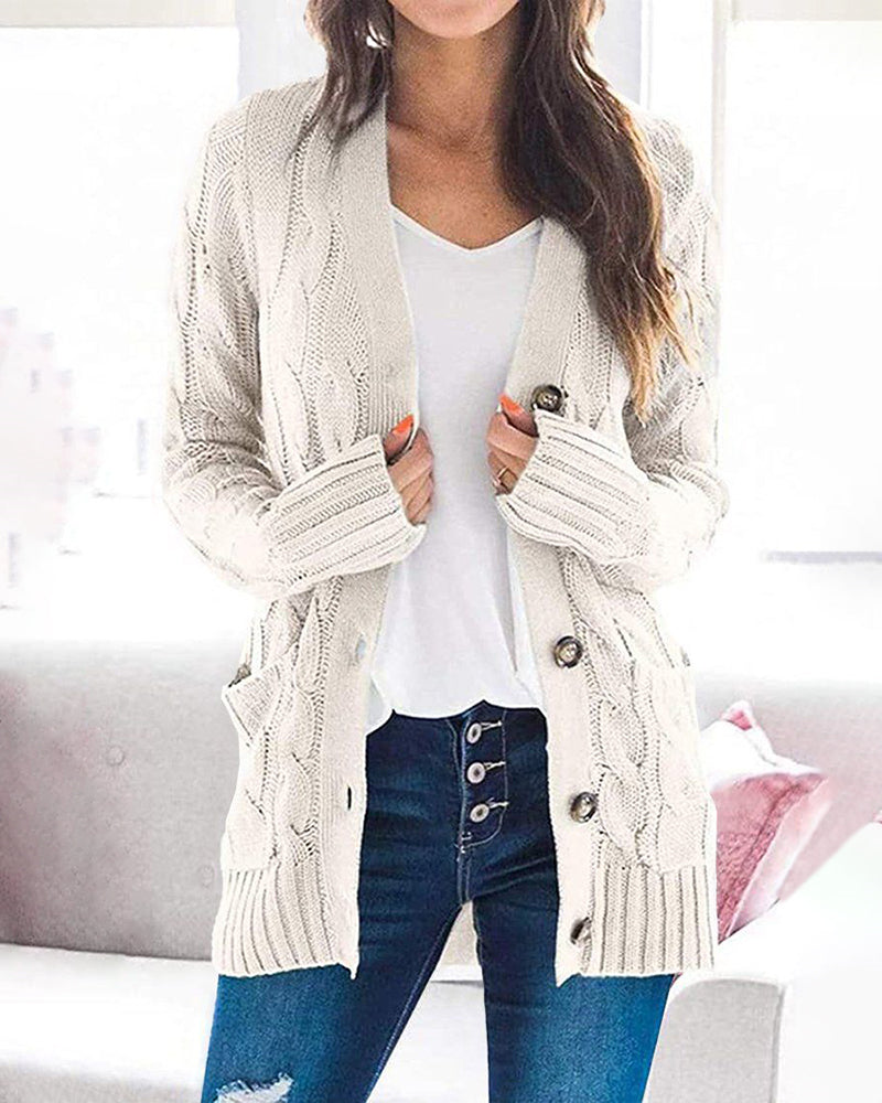 Plain Twist Button Cardigan Sweater – Beige Plain Twist Button Cardigan Sweater – Beige