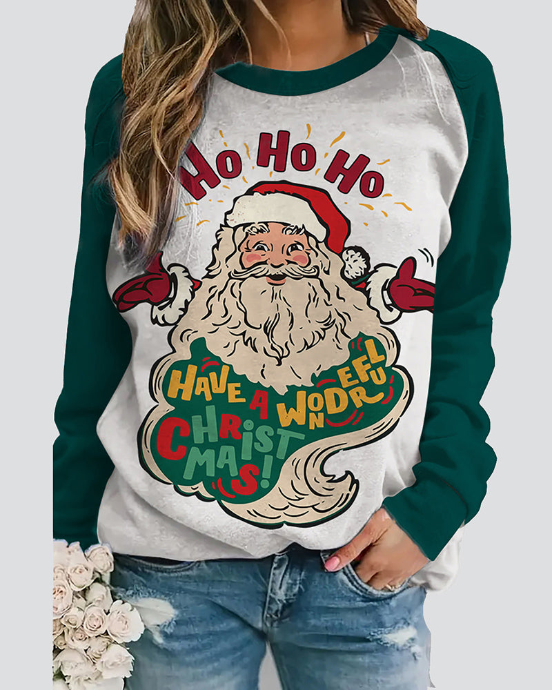 Zeagoo Christmas Santa Round Neck Straight Casual Sweatshirt – Green