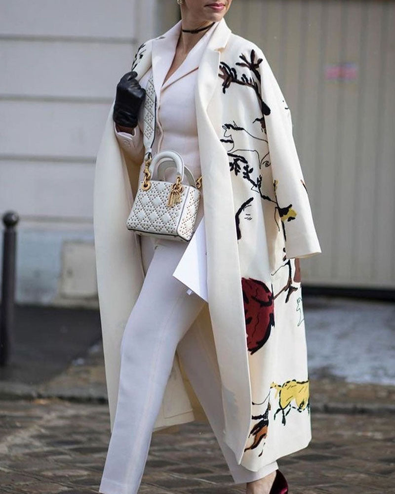 Zeagoo Casual Long Sleeve Lapel Printed Notched Collar Warm Midi Jacket Overcoat – White Print M Zeagoo Casual Long Sleeve Lapel Printed Notched Collar Warm Midi Jacket Overcoat – White Print M