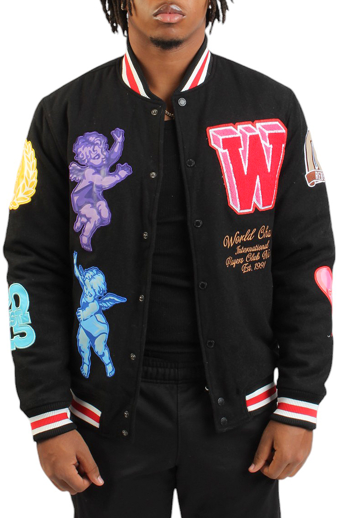 Men Cherub Rock Varsity Jacket Black Jackets Black Men Cherub Rock Varsity Jacket Black Jackets Black