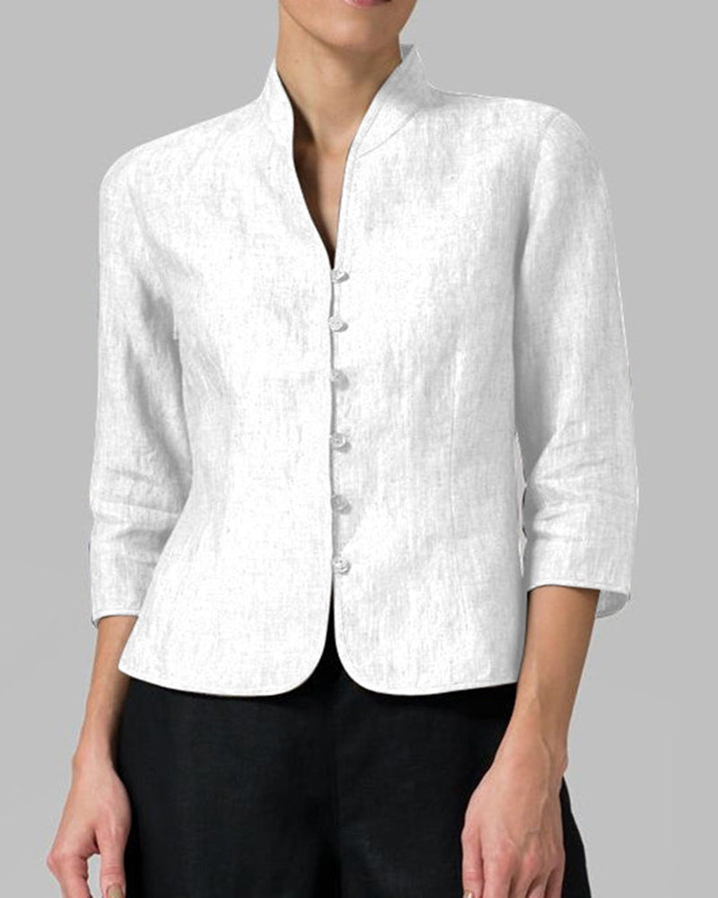 Zeagoo Stand Collar Button Slim Fit Three Quarter Sleeve Shirt Top – White S Zeagoo Stand Collar Button Slim Fit Three Quarter Sleeve Shirt Top – White S