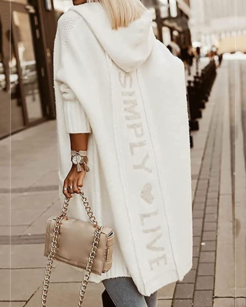 Hoodie Open Front Cardigan Sweaters Solid Color Chunky Long Sweater Coats – White Hoodie Open Front Cardigan Sweaters Solid Color Chunky Long Sweater Coats – White