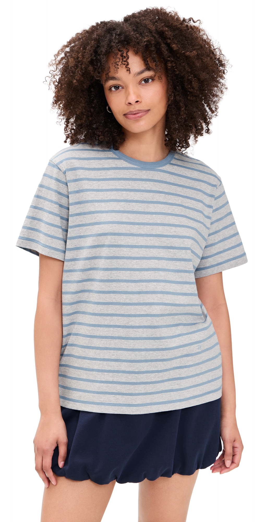 DUNST Striped Shirt Melange GreySoft Blue DUNST Striped Shirt Melange GreySoft Blue