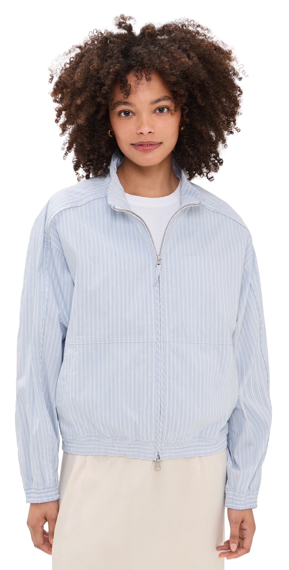 DUNST Light Harrington Jacket Soft Blue Stripe DUNST Light Harrington Jacket Soft Blue Stripe