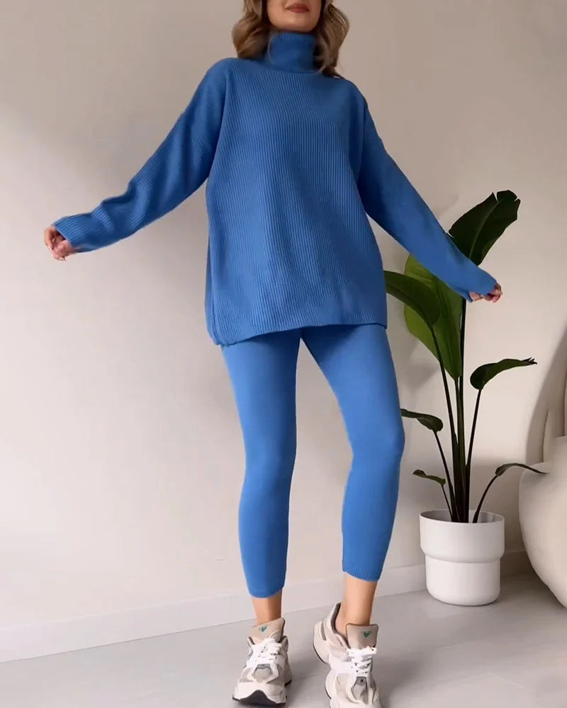 Zeagoo Chic Turtleneck Top and Slim Trousers Two-piece Set – Royal Blue Zeagoo Chic Turtleneck Top and Slim Trousers Two-piece Set – Royal Blue